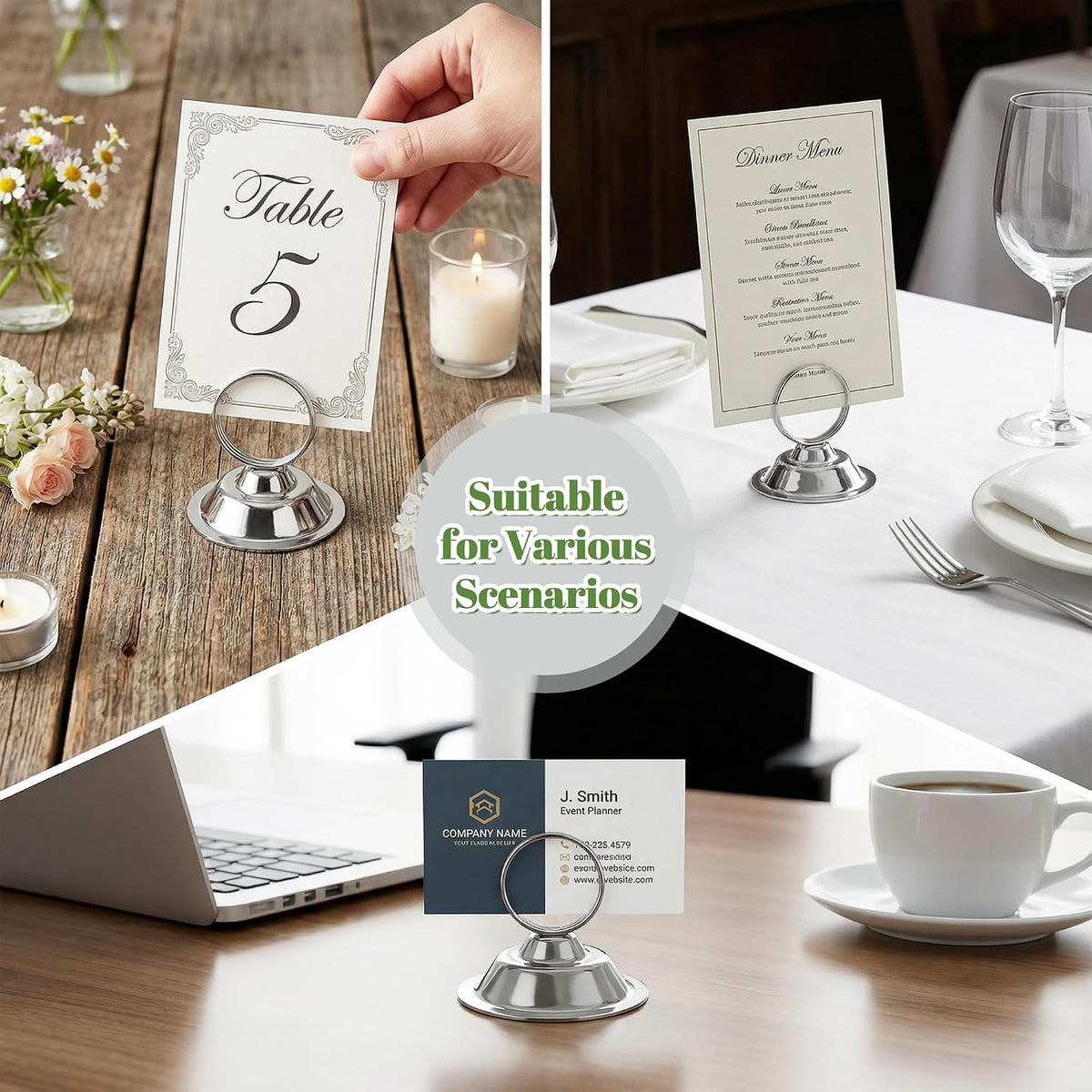 ERYTLLY 16 PK Place Card Holders Table Card Holder Steel Card Holders for Weddings,Birthdays,Photos, Memo Notes