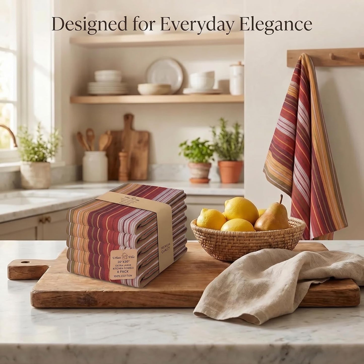 Urban Villa Kitchen Towel Cotton Dish Towel 20”x30” (Set of 6) Harvest Stripe