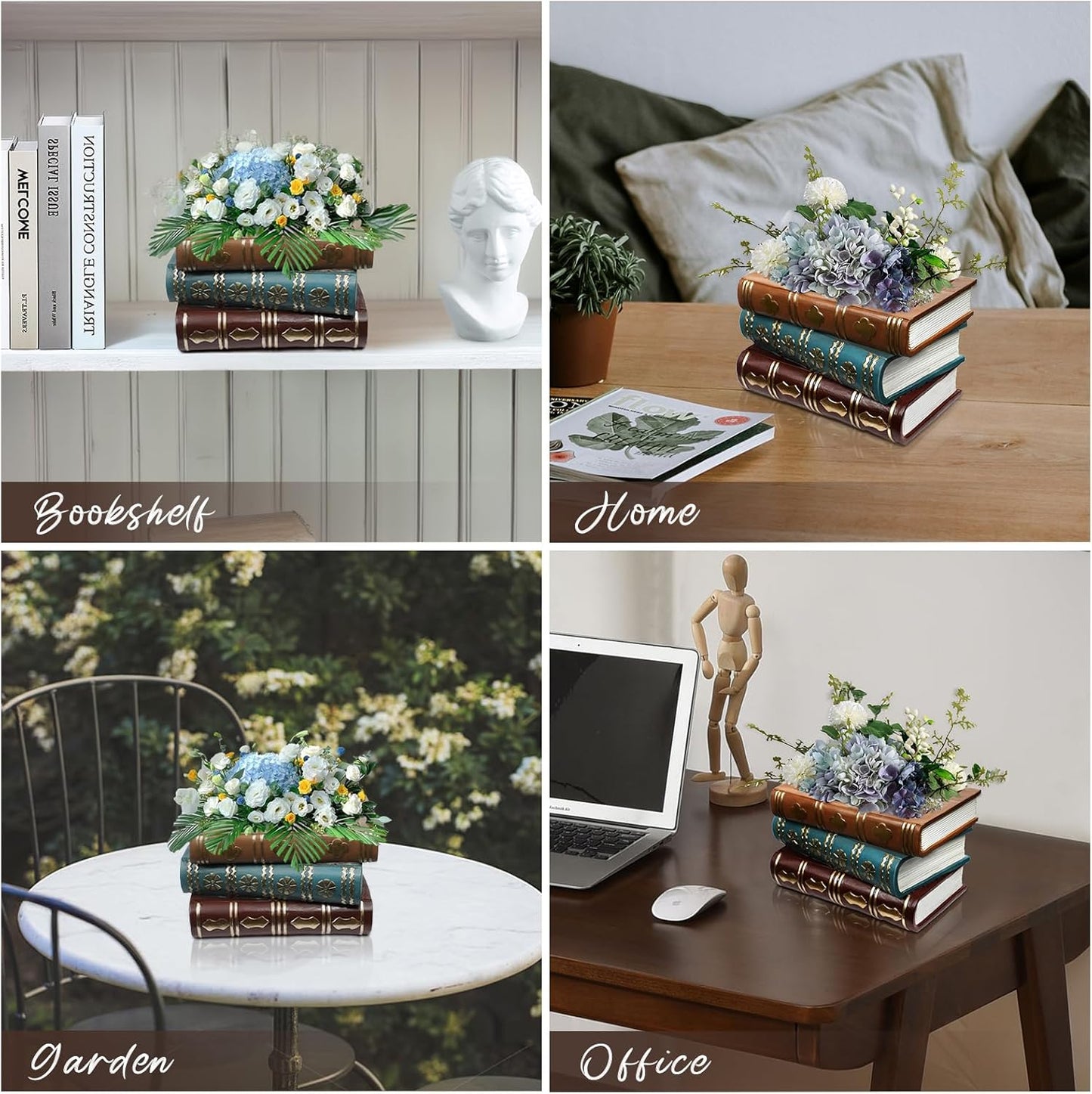 Book Flower Vase Stacked Books Shaped Flower Pot Book Planter Candy Bowl Snack Storage Box / Lighter