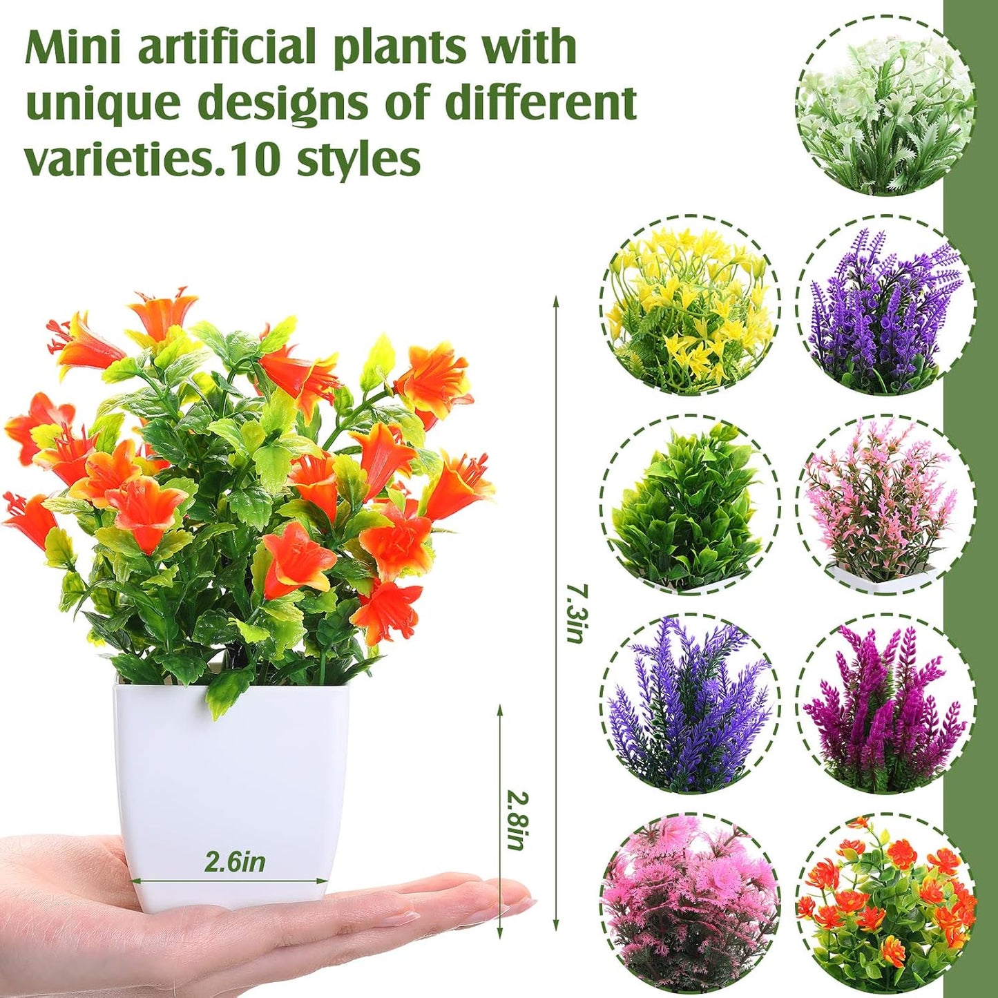 Small Fake Plants Mini Artificial Fake Potted Indoor Plastic Artificial Plants Aesthetic / Set of 10