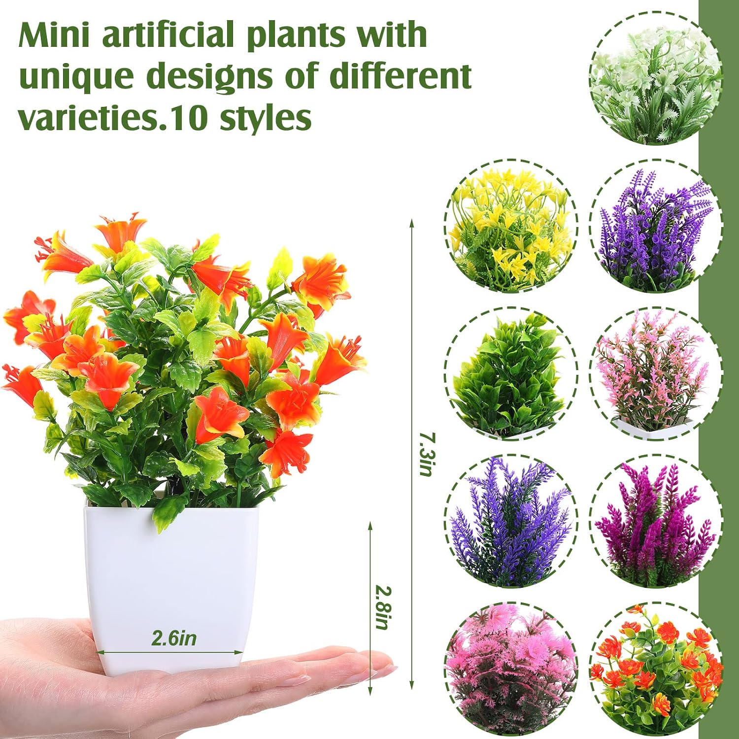 Small Fake Plants Mini Artificial Fake Potted Indoor Plastic Artificial Plants Aesthetic / Set of 10