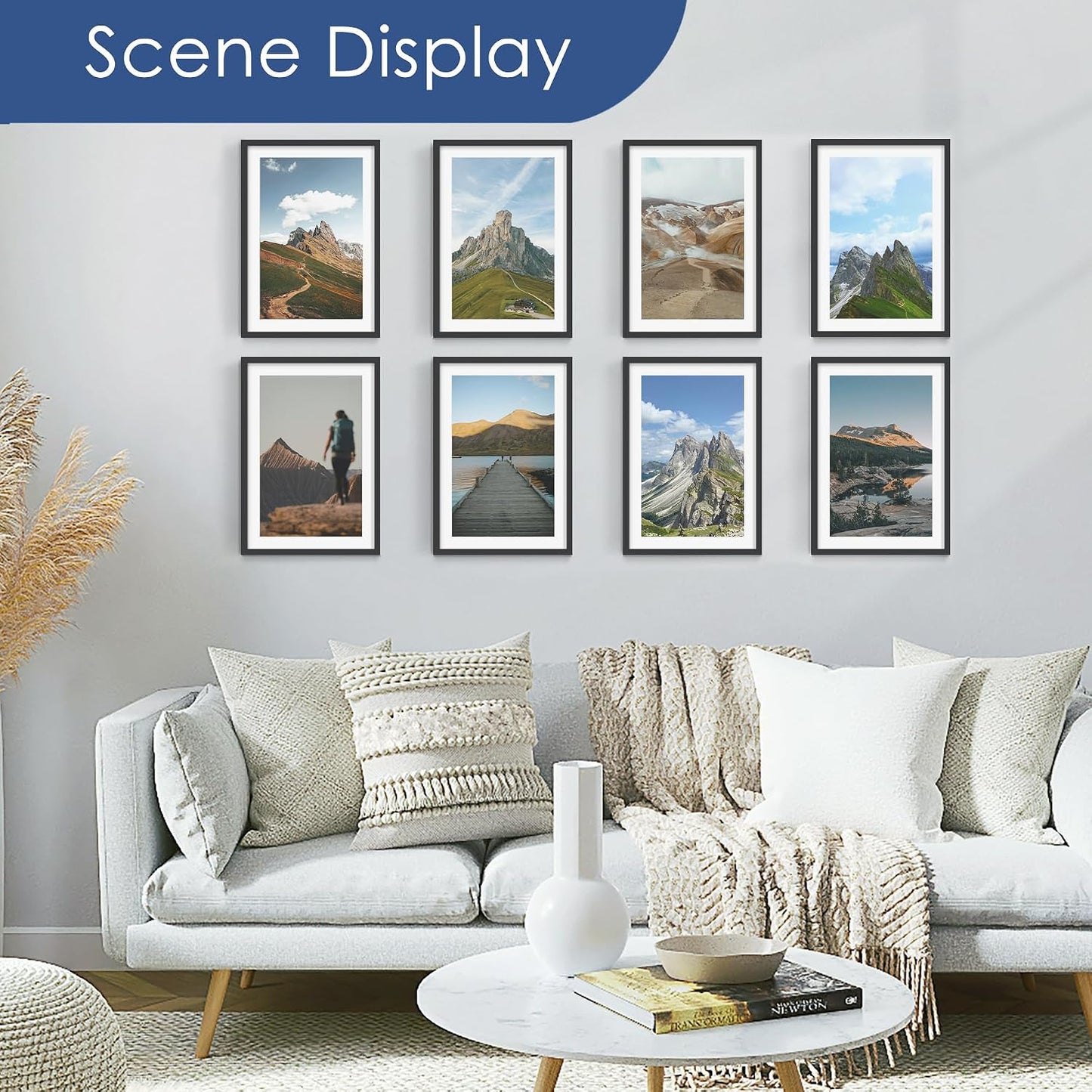 13x19 Picture Frame Set of 6, Wall Mounting Display, Black | Display 11x17 with Mat or 13x19 Without Mat, Horizontal or