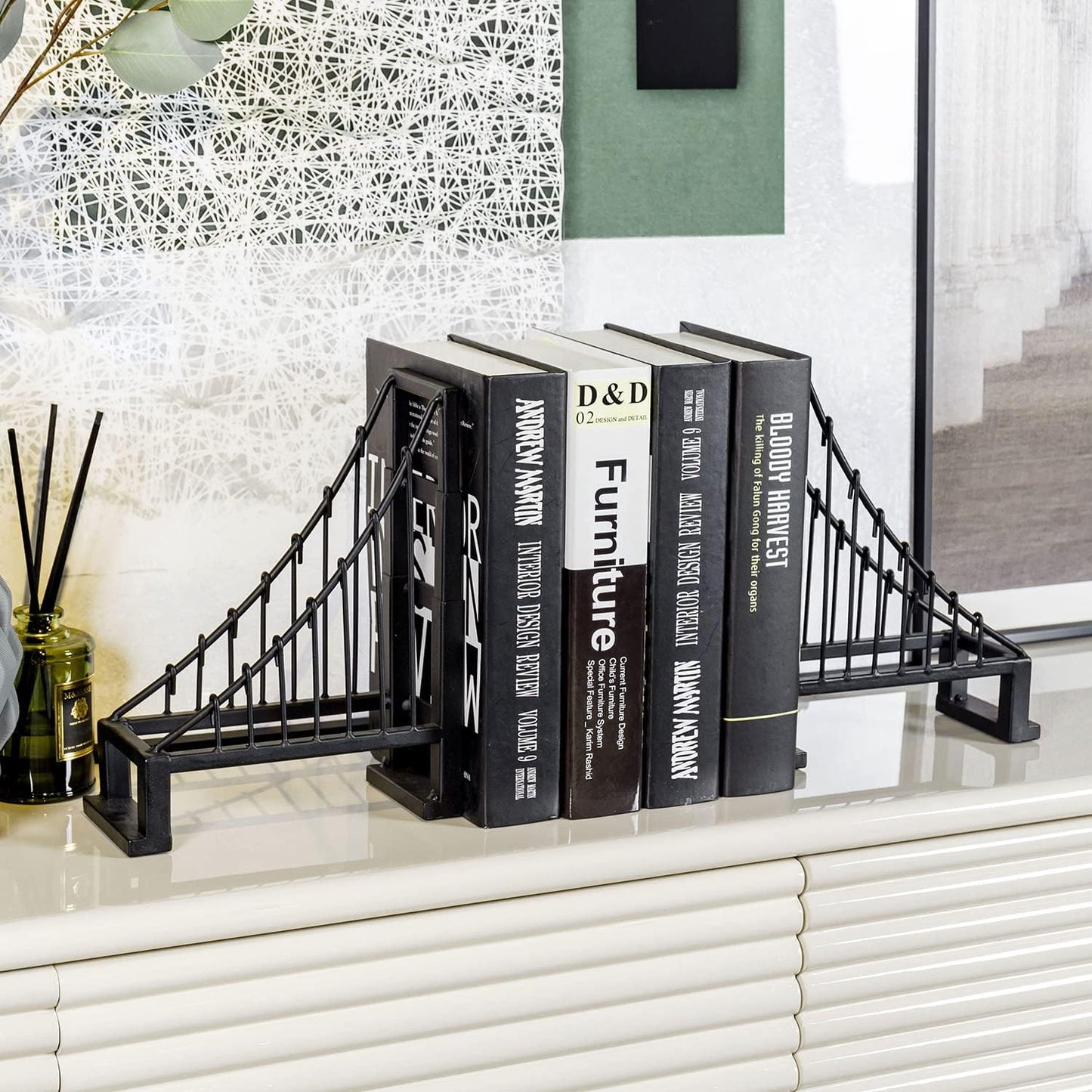 Metal Suspension Bridge Design Book End Shelf Decor / Black