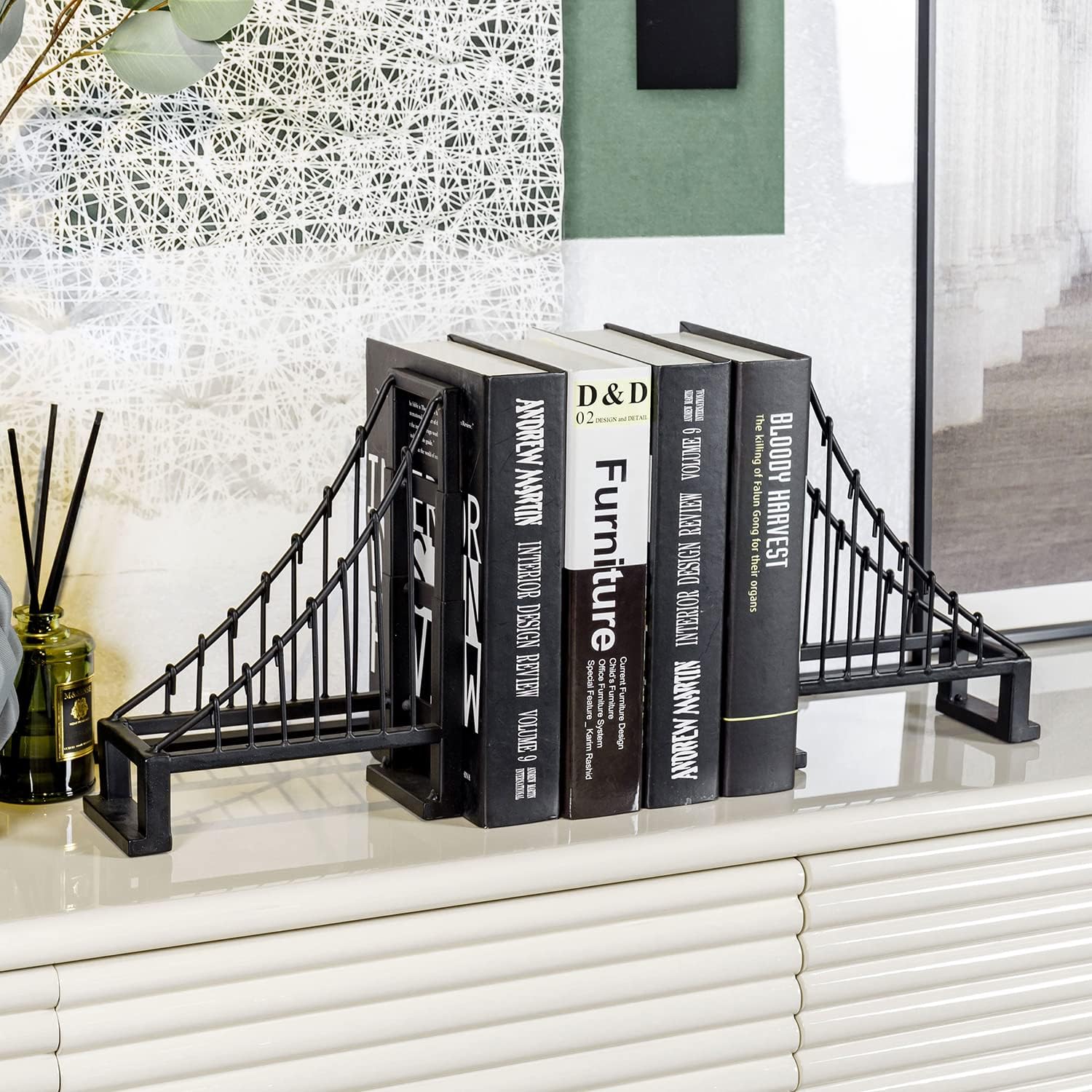 Metal Suspension Bridge Design Book End Shelf Decor / Black