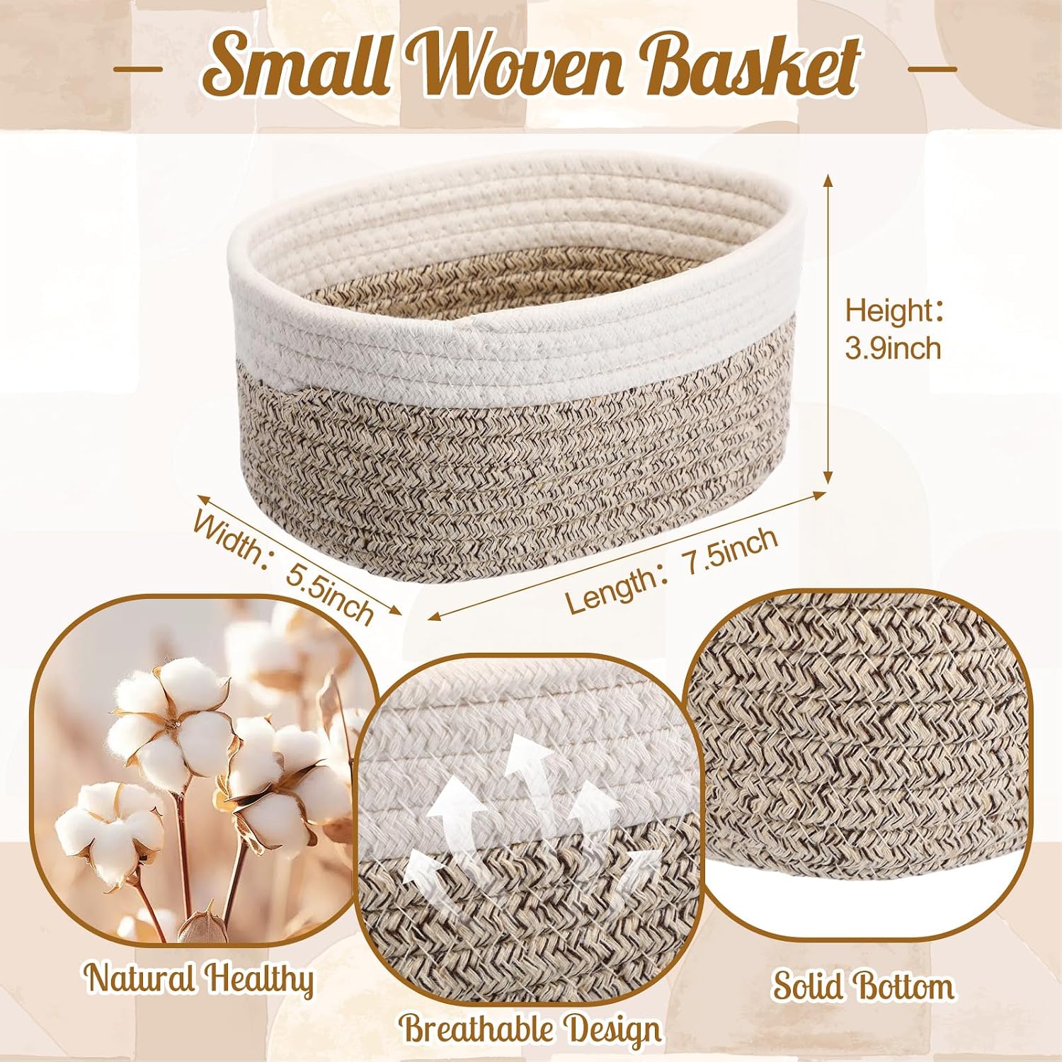Small Woven Baskets for Storage / Brown, White / Set of 10