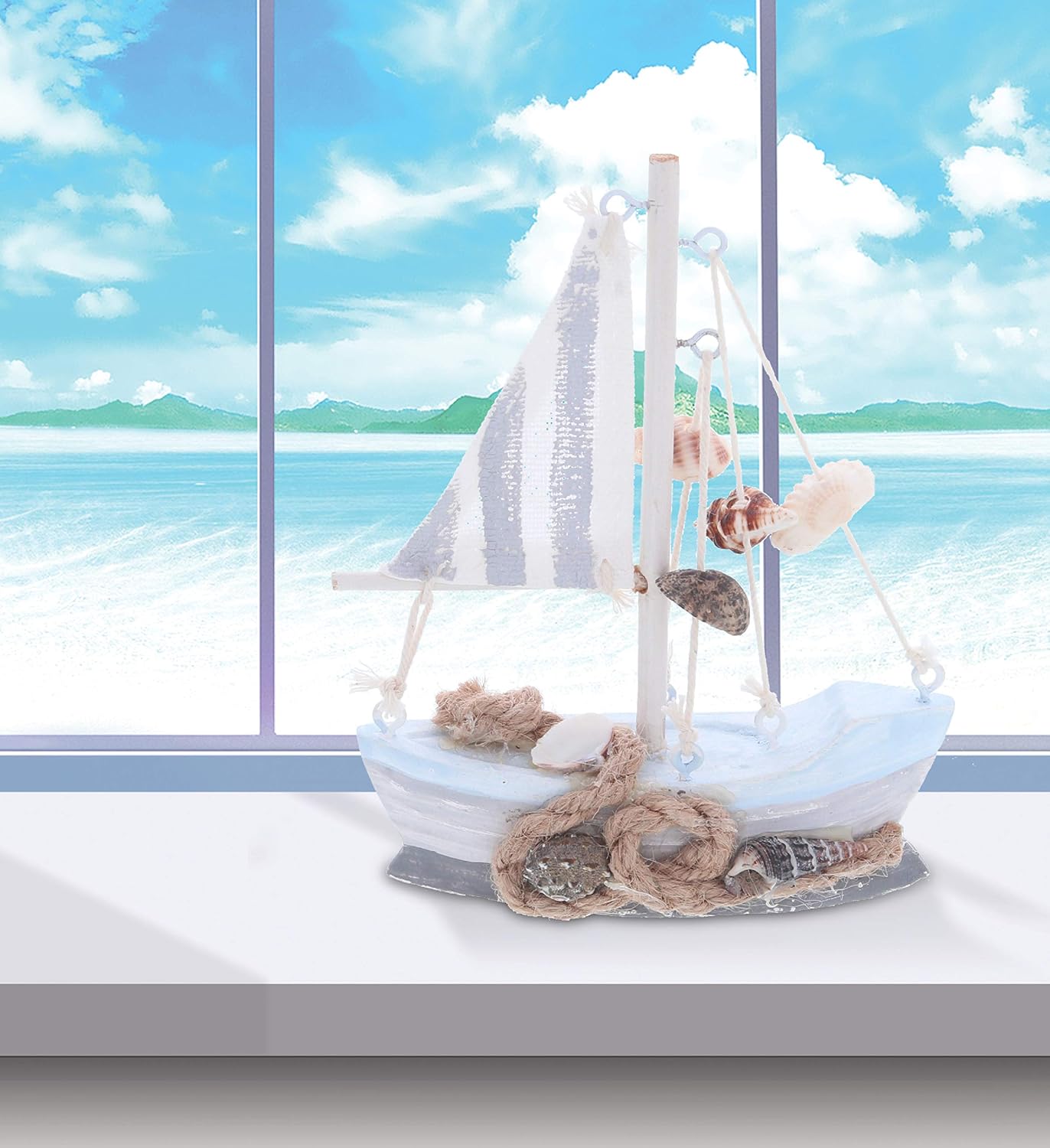 Mini Moonlight Wooden Sailboat Decor