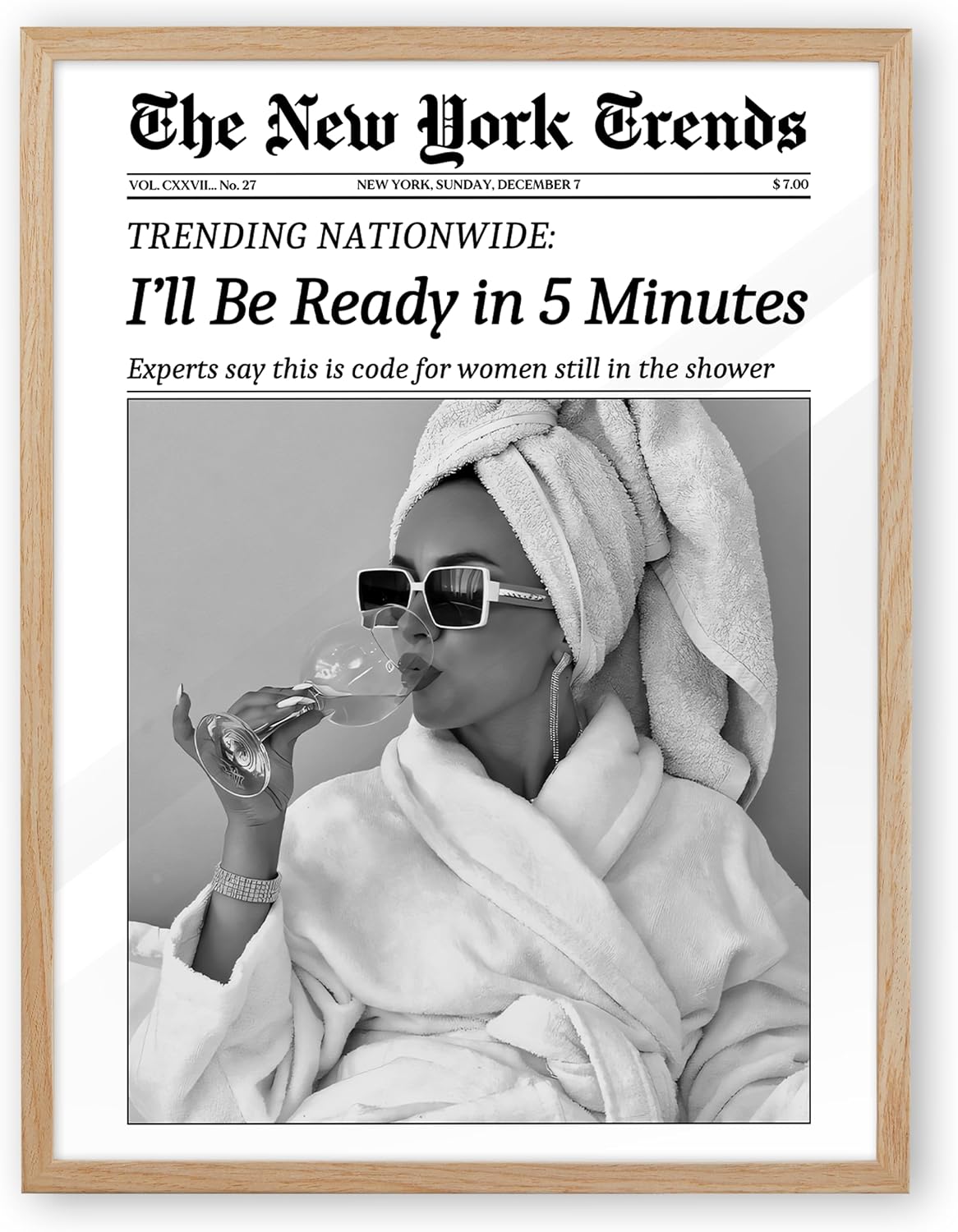 EcoHest 16x20 in I'll Be Ready in 5 Minutes Newspaper Framed Wall Art