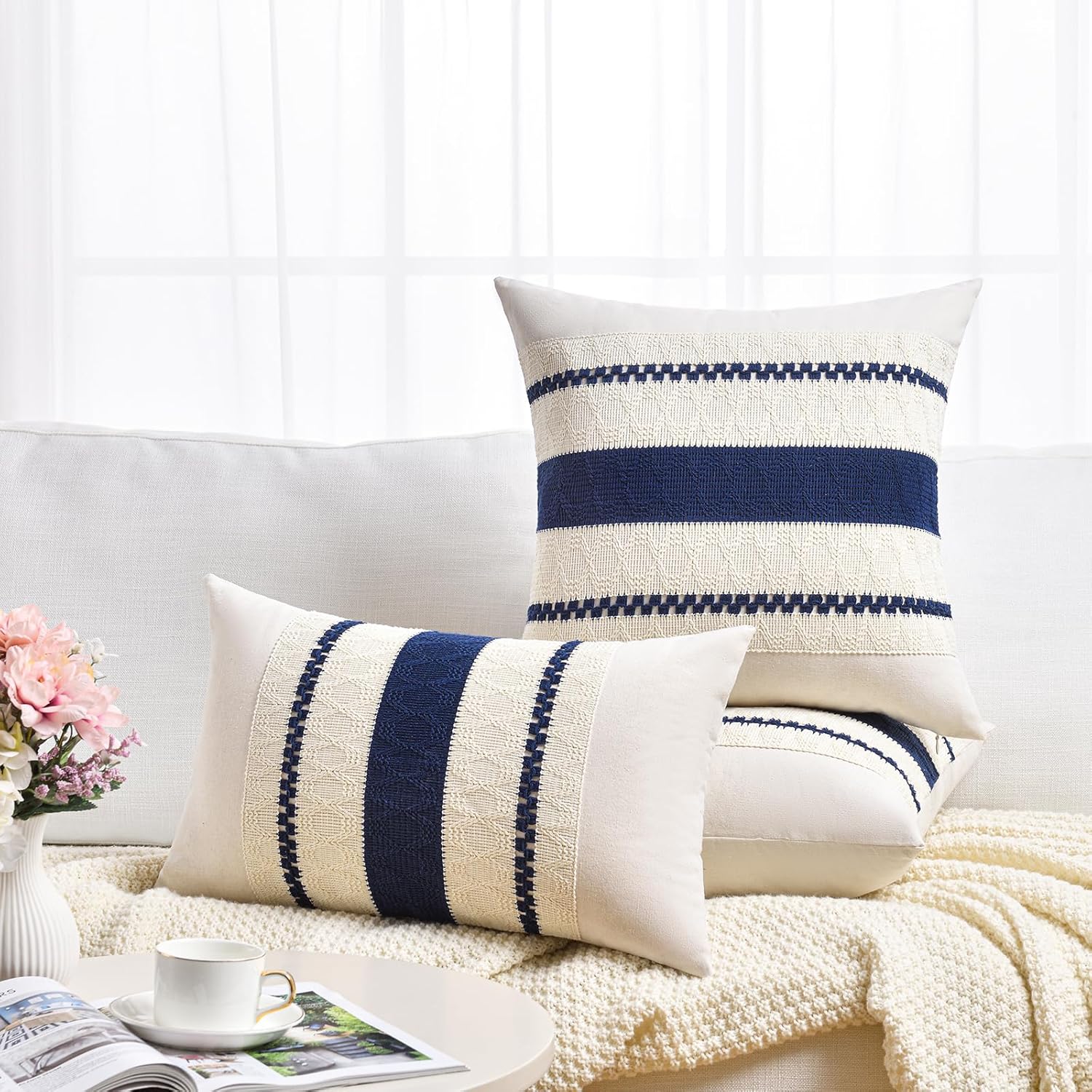 Decorative Throw Pillow Covers / 18 x 18 / Navy Blue / Set of 2
