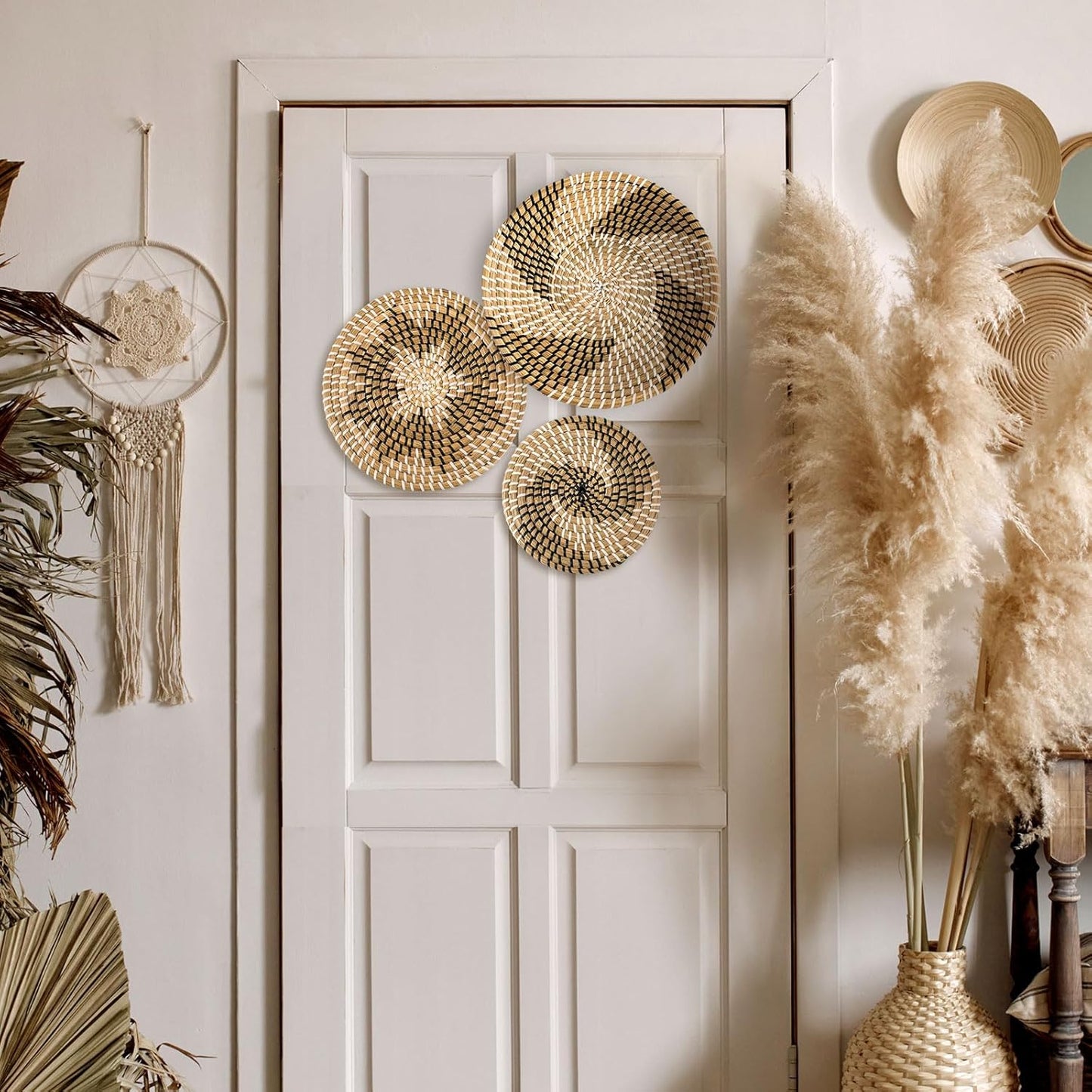 Boho Wall Basket Decor Decorative Bulrush Woven Basket Wall Decor Art Farmhouse / Classic / Set of 3