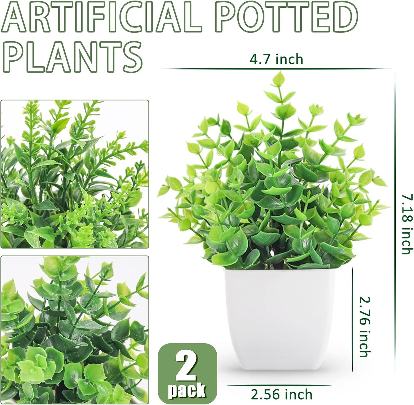 Small Fake Plants Artificial Greenery Plants in Pots / White / Set of 2