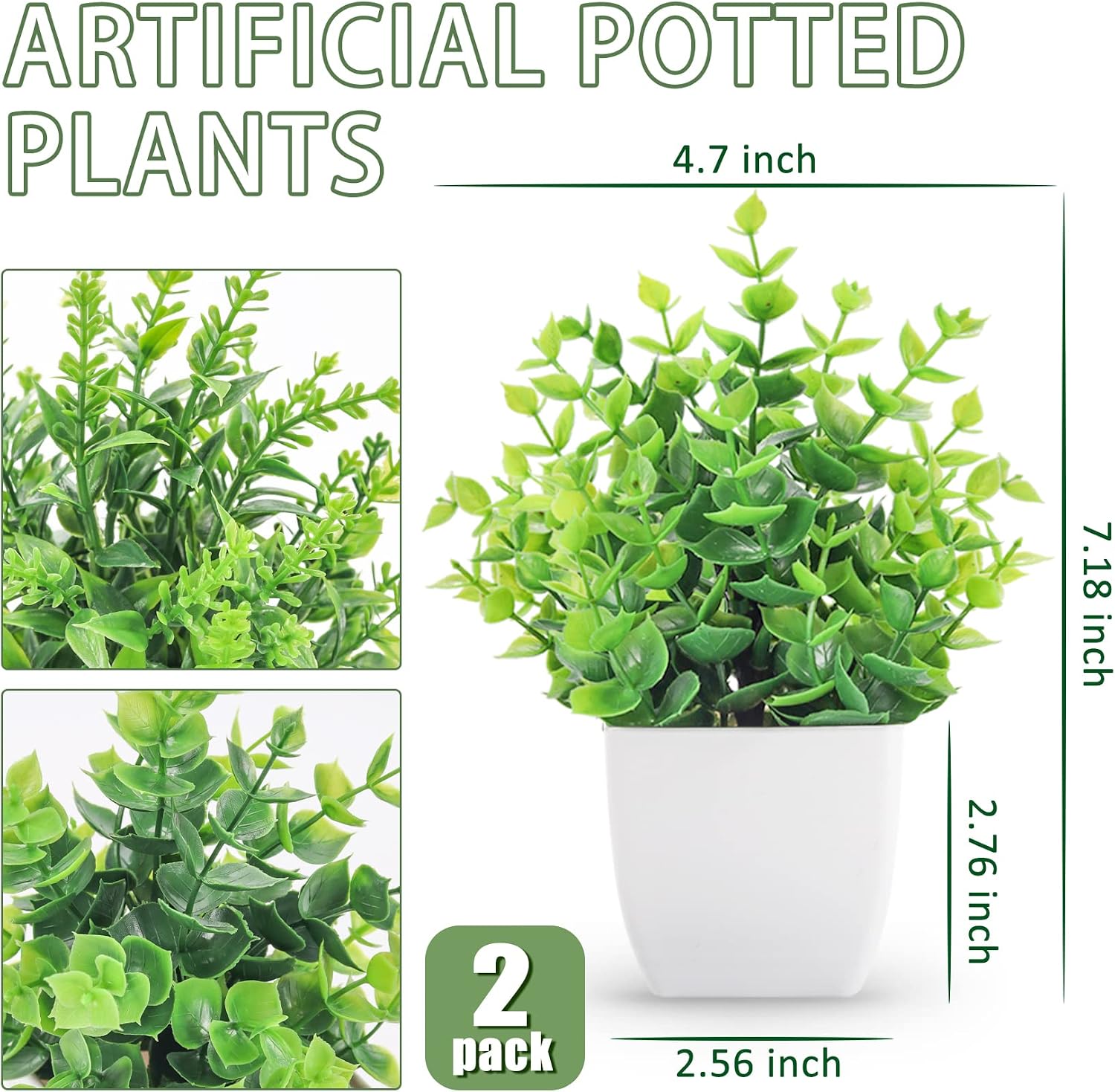 Small Fake Plants Artificial Greenery Plants in Pots / White / Set of 2
