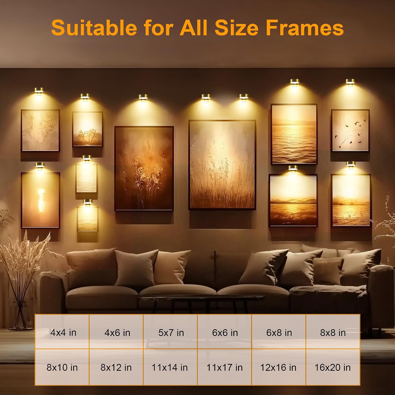 maylit 6 Pack Rechargeable Picture Lights for Wall | Magnetic Wireless Art Lights with Remote, Dimming and Timer for