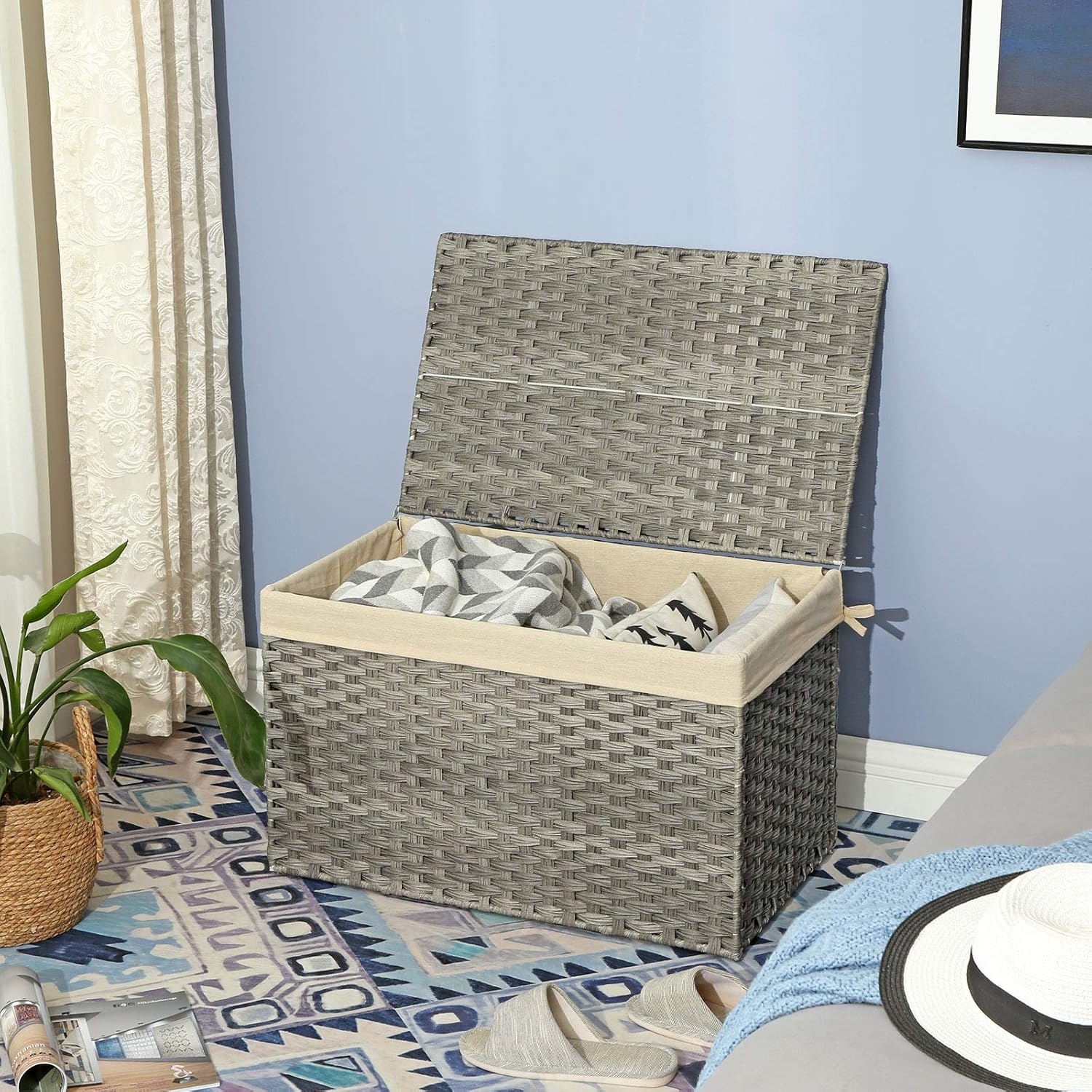 Metal Frame / Woven Blanket Storage Bin / 160 L / Gray