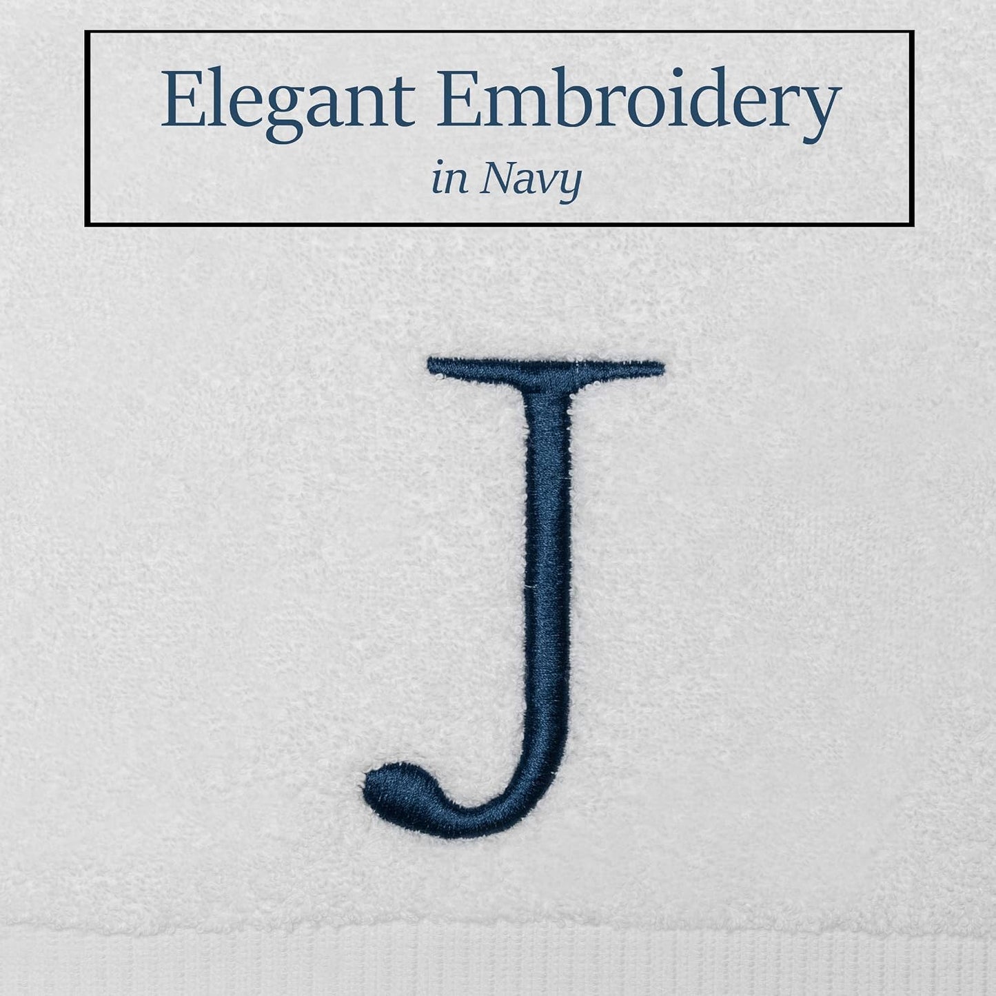 White with Navy Monogrammed Hand Towels for Bathroom - Set of 2 Letter J | Luxury Hotel Quality Initial Towels For