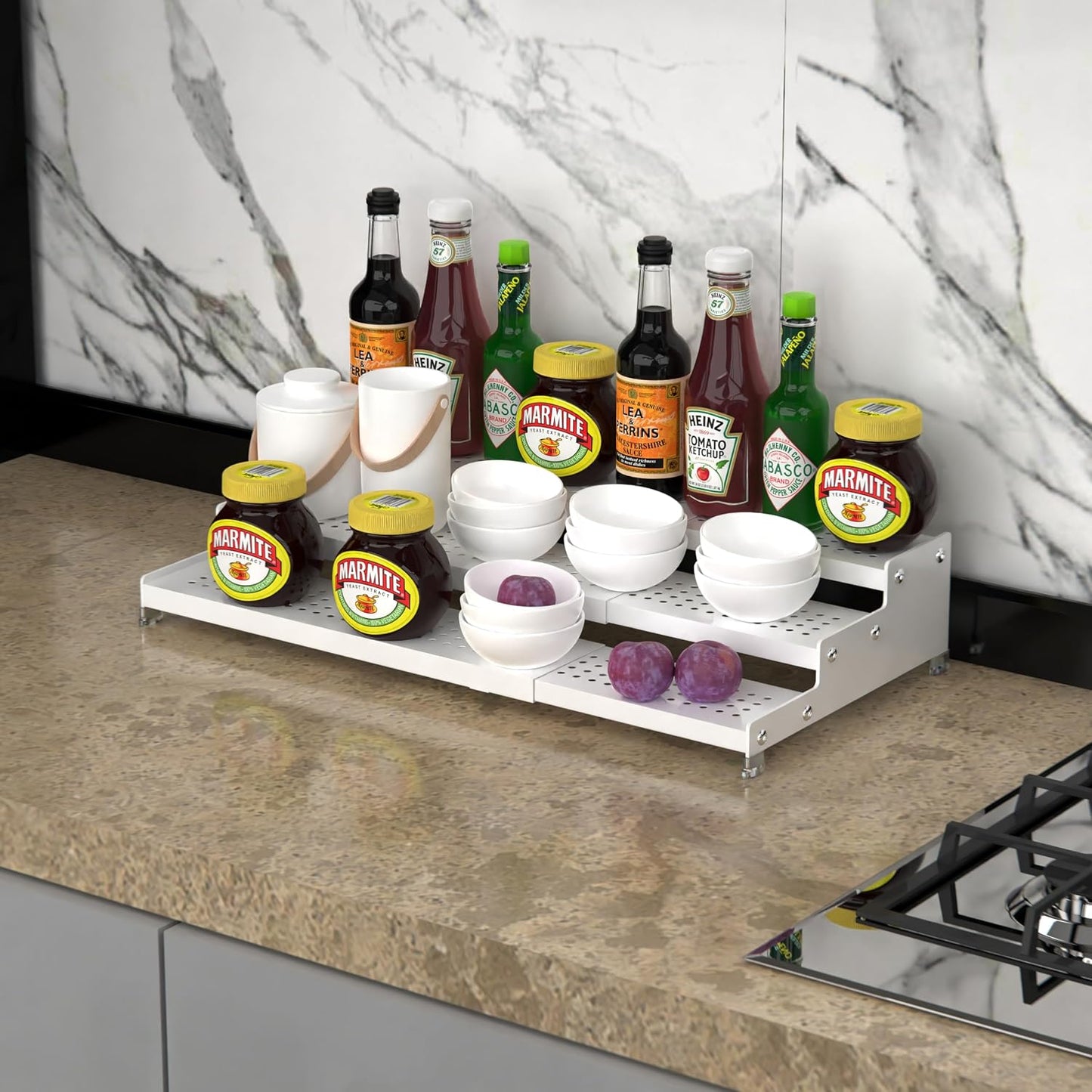 Jojocross Spice Rack Organizer for Cabinet, 3 Tier Expandable Shelf, Great for Kitchen Cabinets, Cupboard,Pantry and
