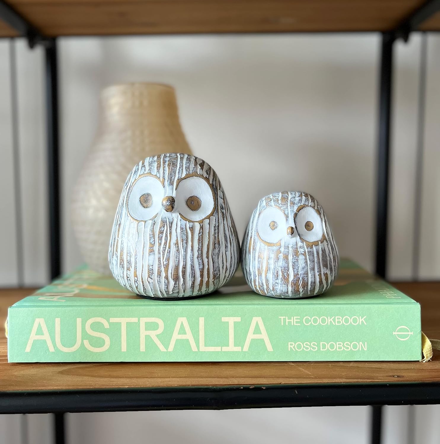 Chubby Night Owl Decor Statue Sculpture / Rustic Brown / Set of 2