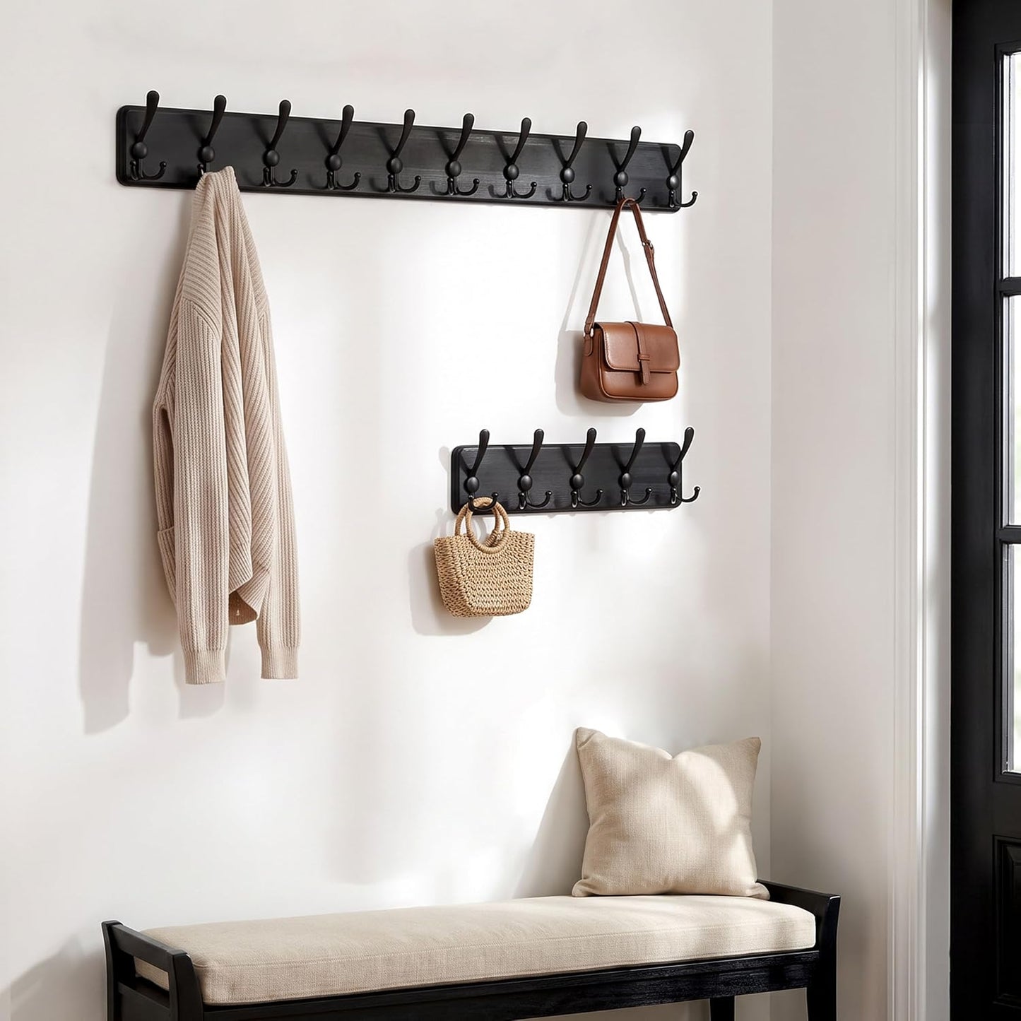 WEBI Coat Rack Wall Mount,38 9/16" Long,10 Tri Hooks for Hanging Coats,16" Hole to Hole,Coat Hooks Wall Mounted Coat
