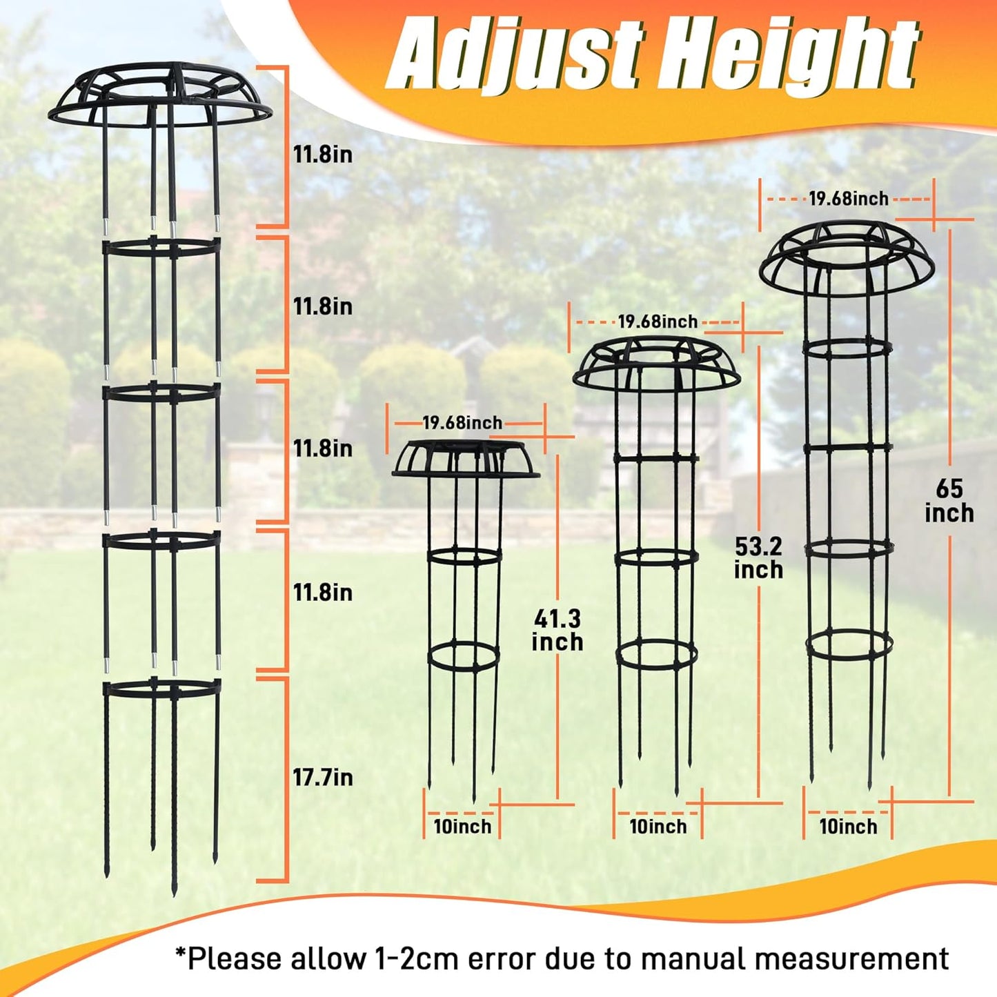 65 Inch Garden Trellis for Climbing Plants Outdoor, Mushroom Top Trellis for Potted Plants, Vines, Roses, Clematis, and