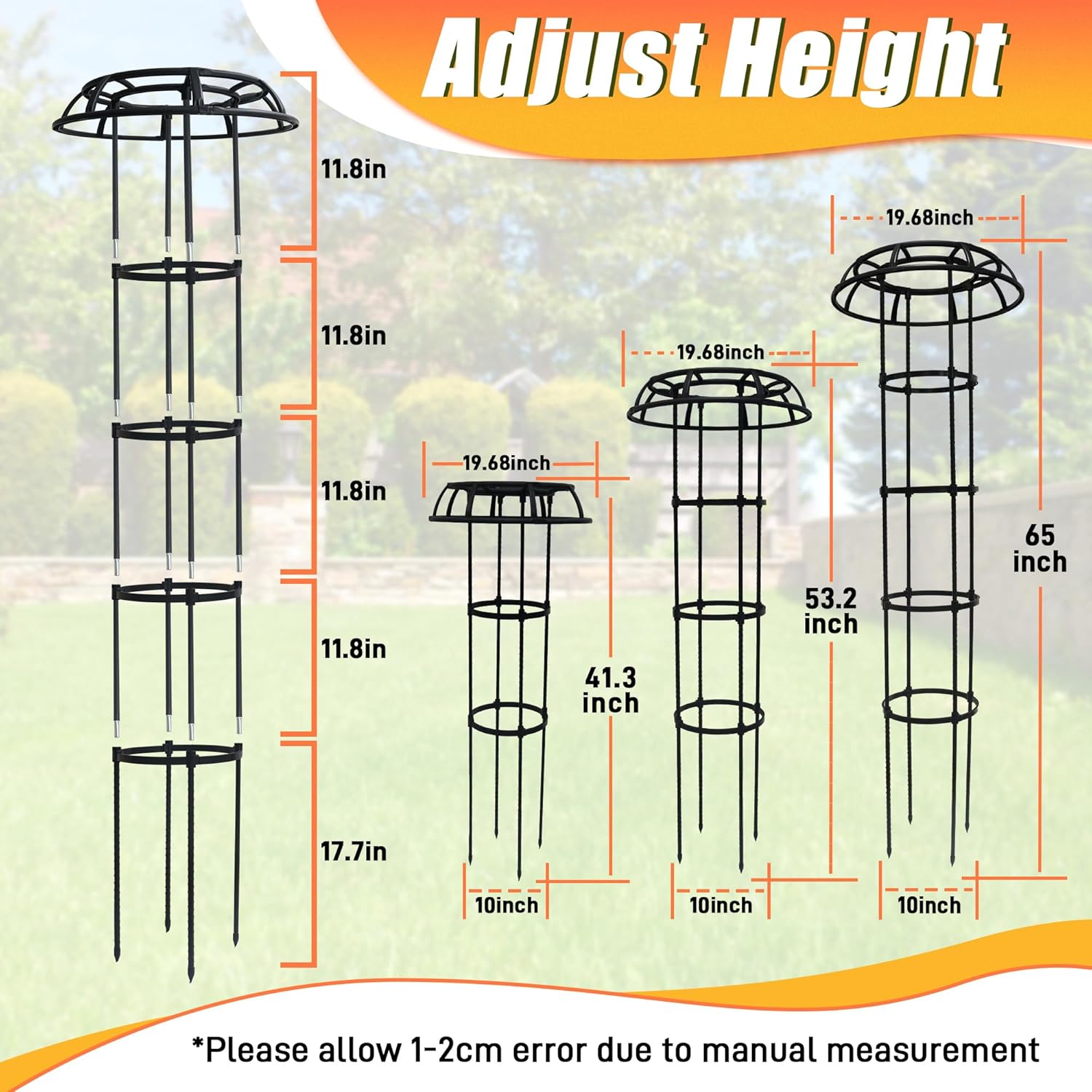 65 Inch Garden Trellis for Climbing Plants Outdoor, Mushroom Top Trellis for Potted Plants, Vines, Roses, Clematis, and