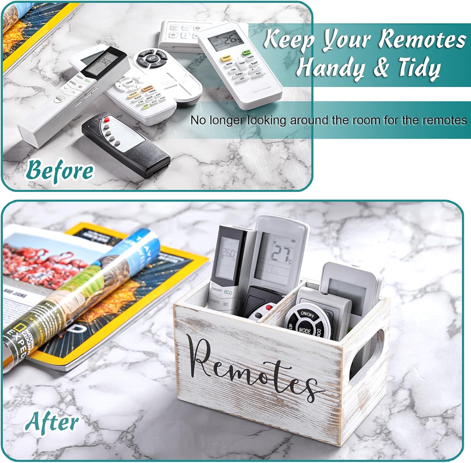 TV Remote Holder / Retro White / 2 Slots