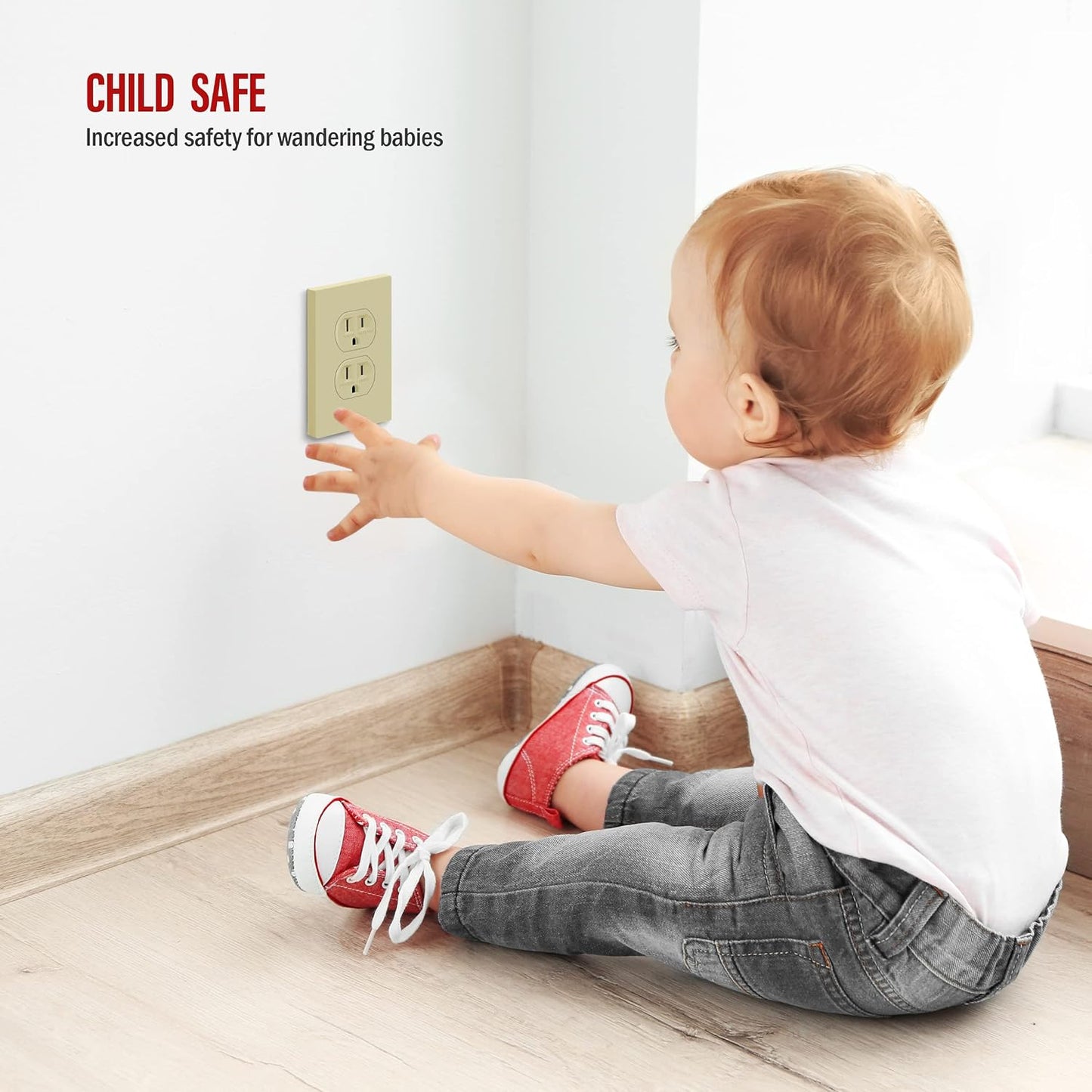 ENERLITES 5 Pack Screwless Duplex Outlet Covers Wall Plate, 1-Gang, Ivory | Child safety, modern & clean finish