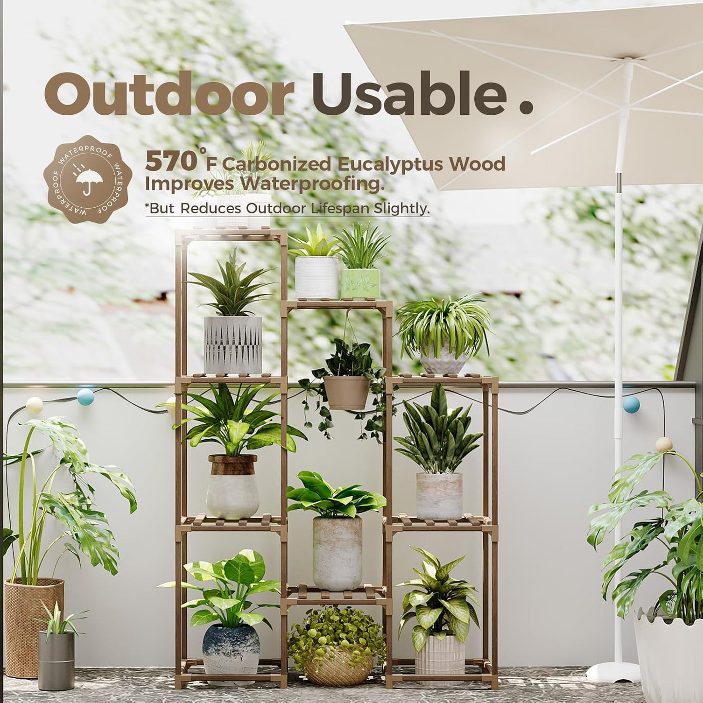 Bamworld Plant Stand Indoor Hanging Plants Shelf 7 Pots Tall Ladder Plant Holder Large Wood Flower Stand for Living