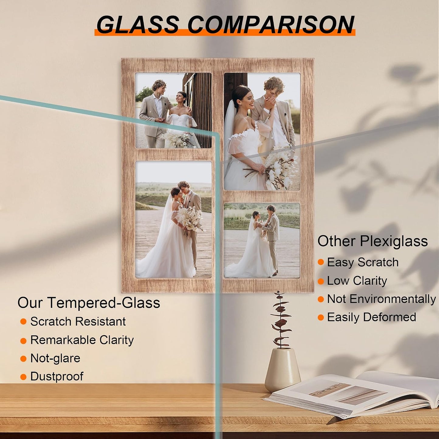 YESKAY Picture Frame Collage 4x6 and 4x4 Photos Display, 4x6 Multiple Photo Collage Frames with Tempered Glass, Family