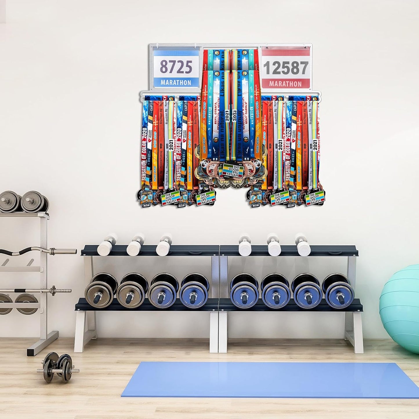 Race Bib and Medal Display Hanger, Metal Rack Holder Wall Mounted Award Rack for Runners, Displays Over 100 Medals and