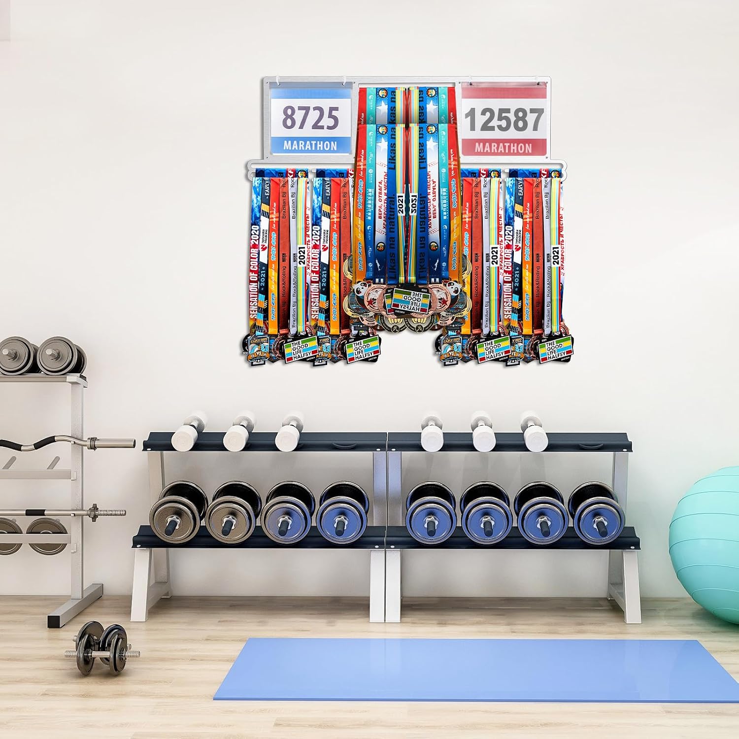 Race Bib and Medal Display Hanger, Metal Rack Holder Wall Mounted Award Rack for Runners, Displays Over 100 Medals and
