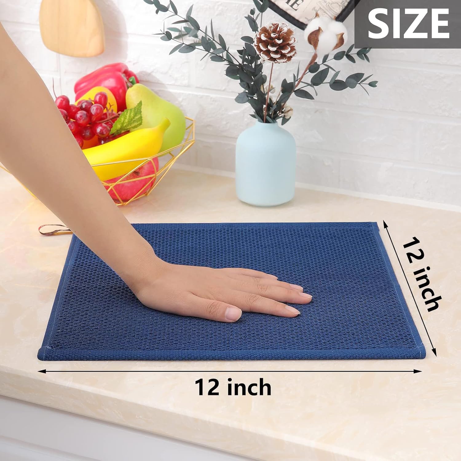 Homaxy 100% Cotton Waffle Weave Kitchen Dish Cloths 24-Pack, Navy Blue | 12 x 12 Inches, Ultra Soft Absorbent Dish