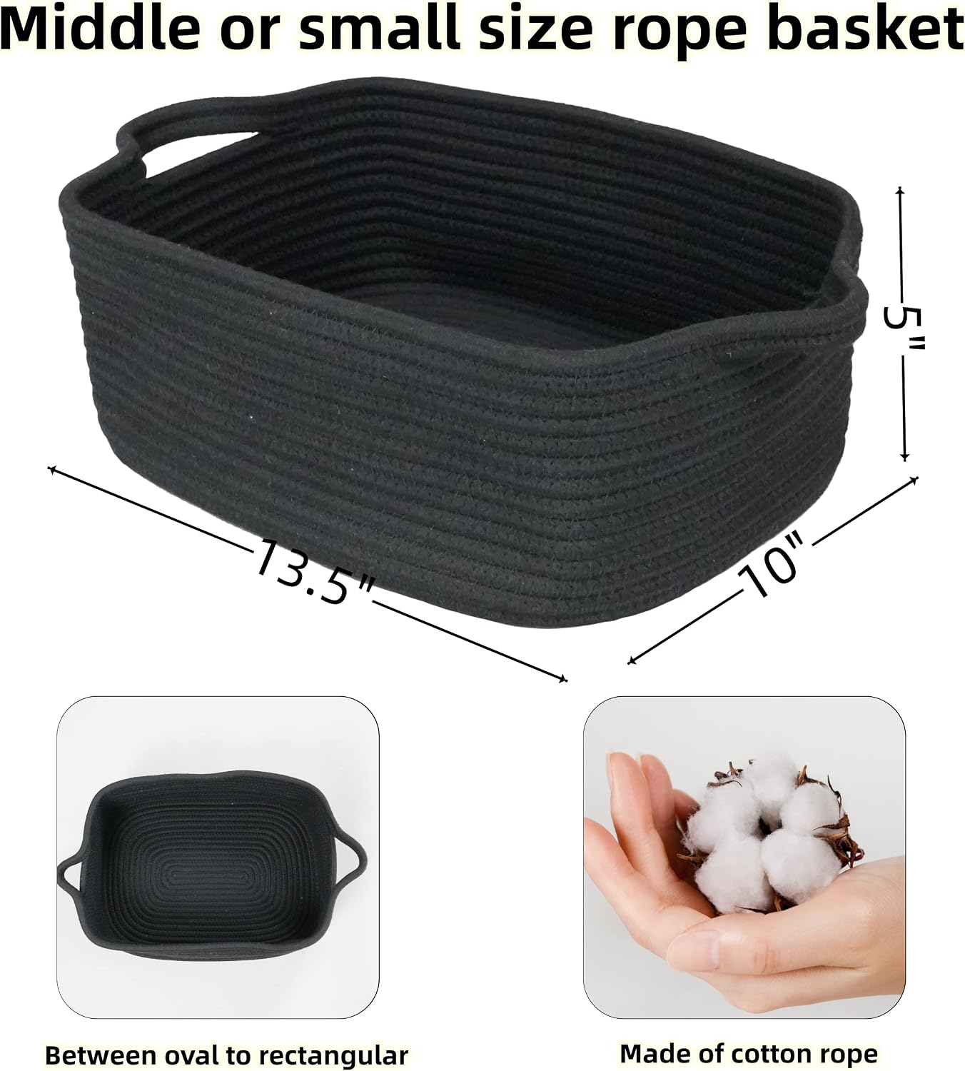 Woven Cotton Rope Storage Basket / Black