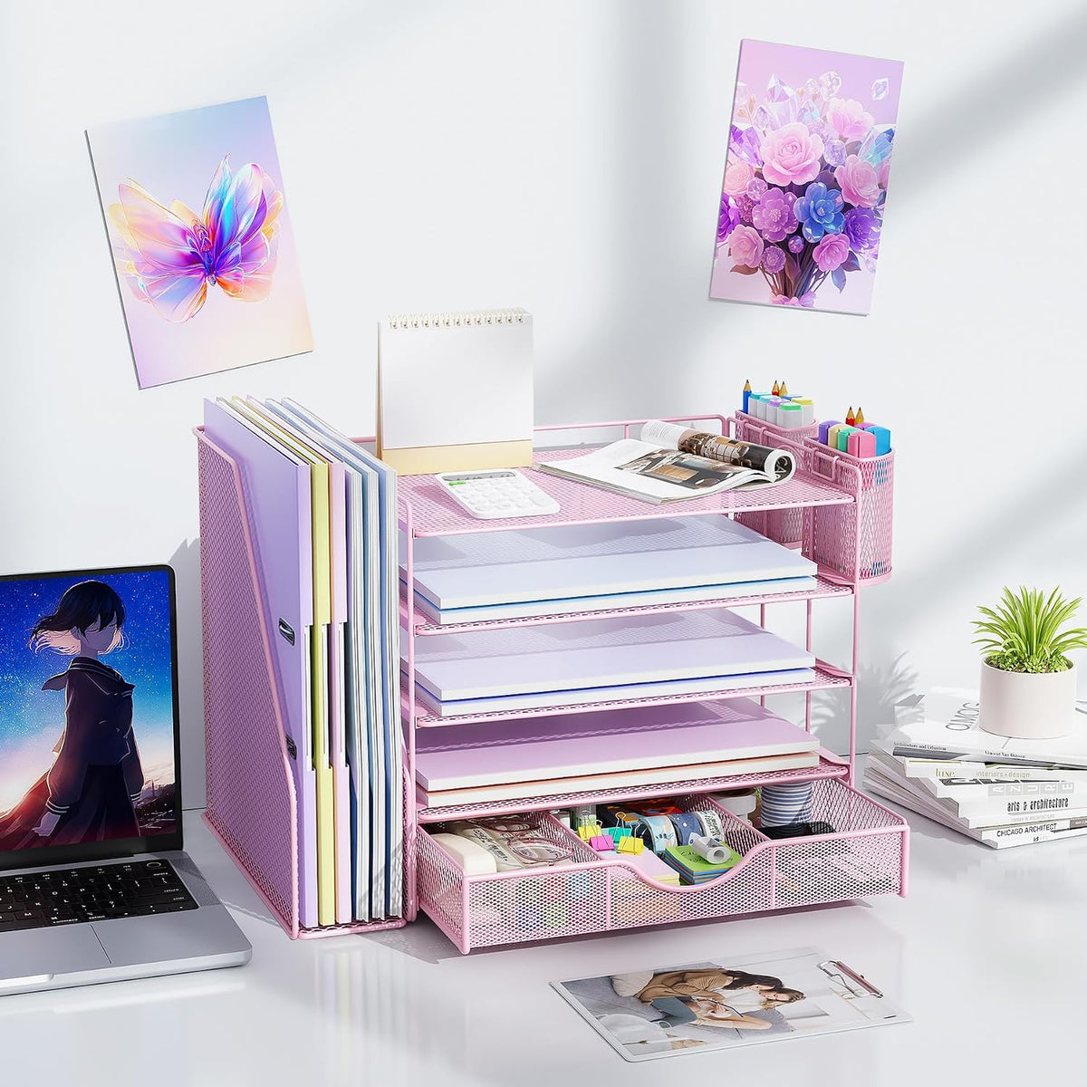 gianotter 5-Tier Desk Organizer with Drawers and File Holders | Letter Trays and Pen Holders - Workspace Accessories