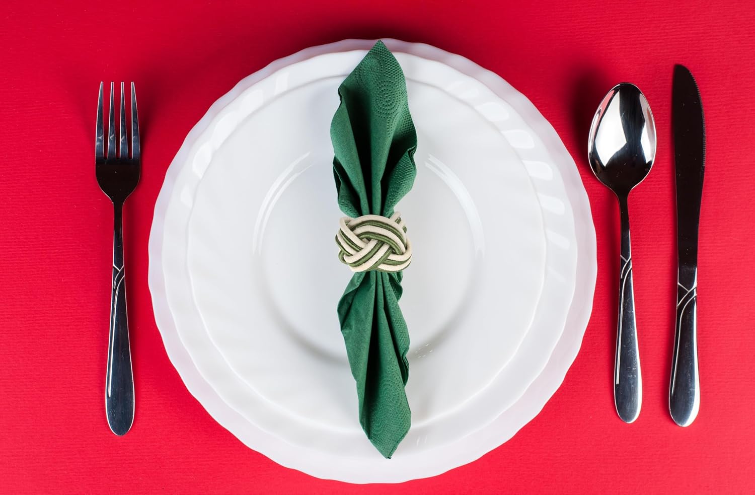 ALPHA Living HOME Modern Woven Napkin Rings Set of 12 - Green/White Polyester & Jute Table Decor for Weddings, Parties