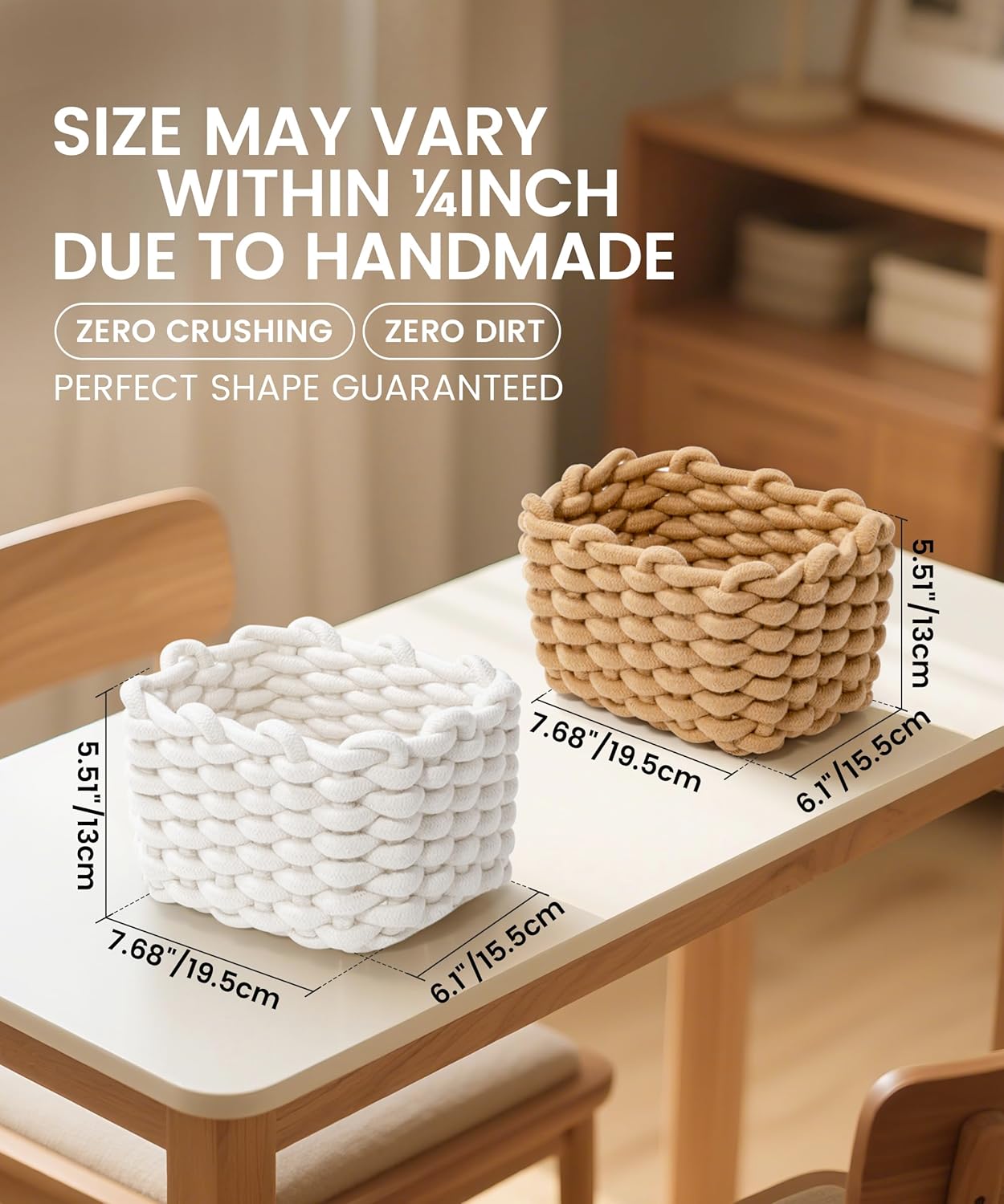 Woven Decorative Storage Bins for Shele / White & Khaki / Set of 2