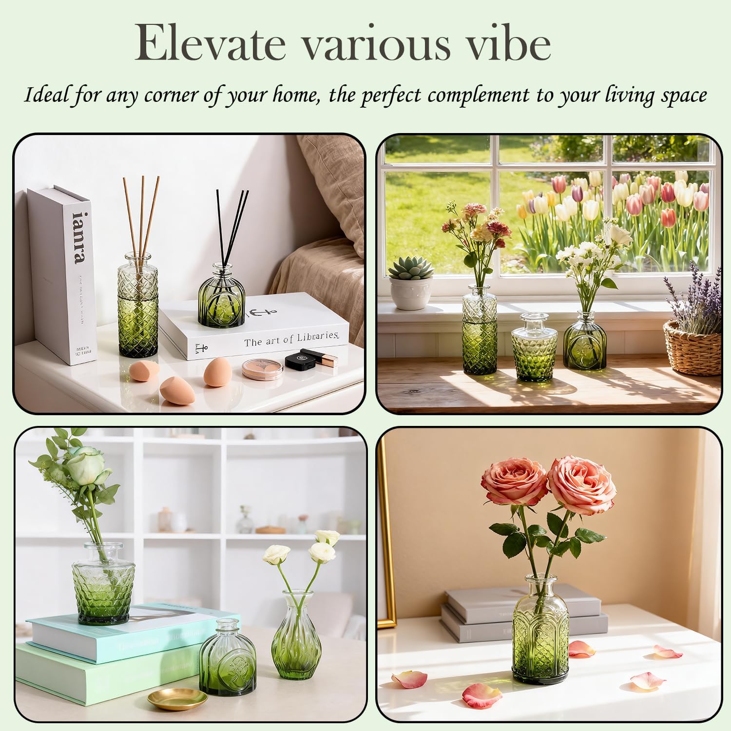 Clear Glass Bud Vase Pcs / Gradient Green / Set of 14