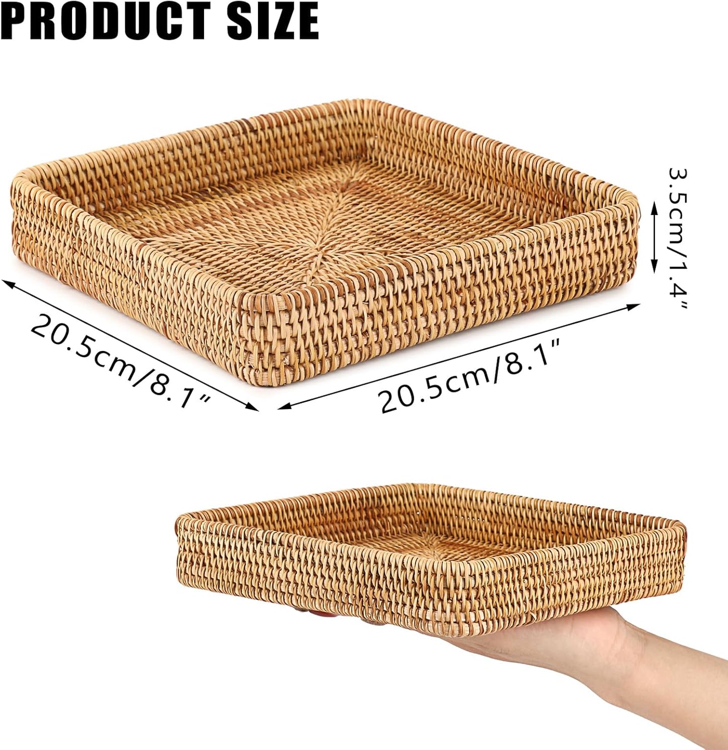 Key Basket Tray for Entryway Table Rattan Serving Tray Handwoven / 8.1 x 8.1 x 1.4 / Natural Color