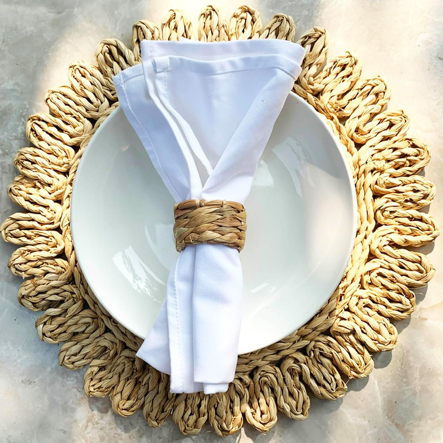 Rustic Boho Wicker Napkin Holders / Water Hyacinth / Natural / Set of 24