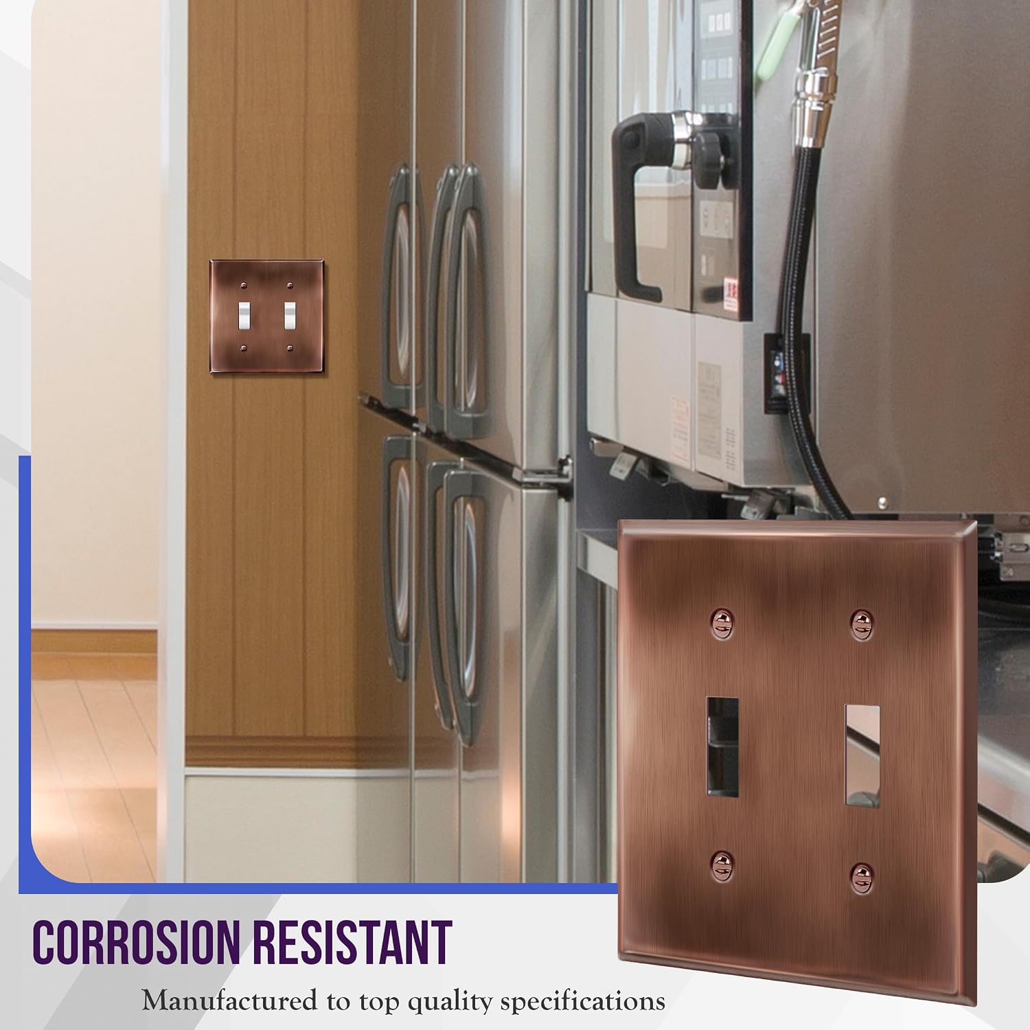 ENERLITES Double Toggle Light Switch Metal Cover Plate, Stainless Steel Wall Plate, Corrosion Resistant, Standard Size