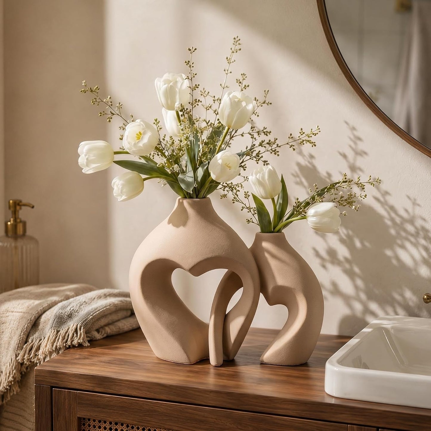 Ceramic Flower Vases Home Decor Heart Shaped Vase Nordic Heart Shaped Vases / Brown / Set of 2