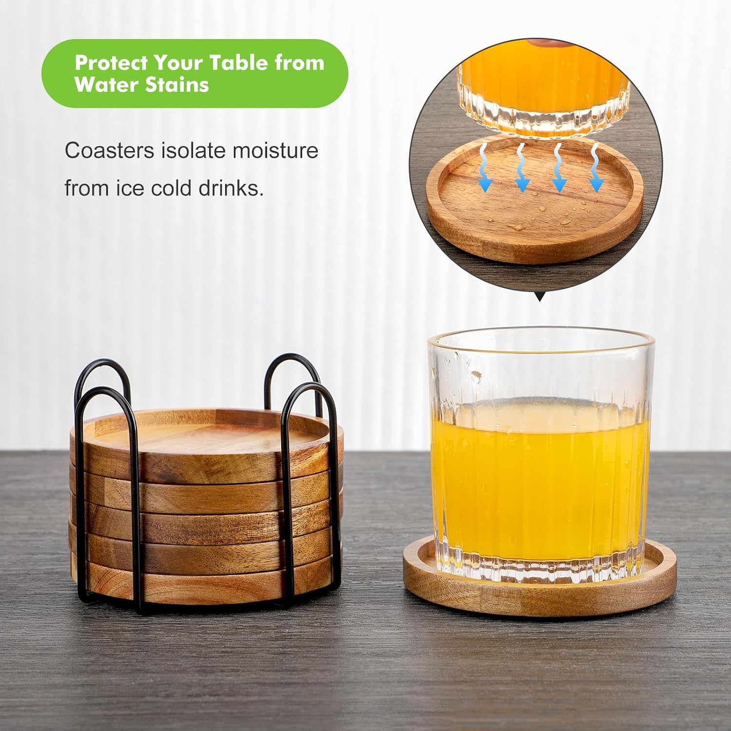 Holder / Acacia Wood Coasters for Drinks / 3.94in/10cm / 3.94 Inch