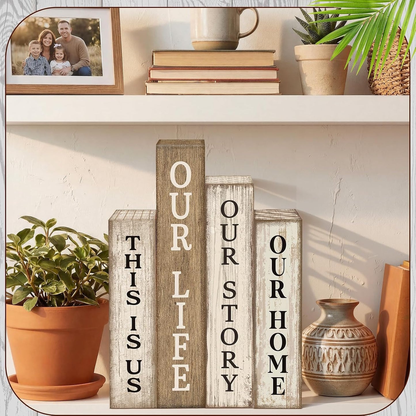 Farmhouse Table Decor Wooden Rustic Our Home Our Story Life Table Centerpiece / Book / Set of 4