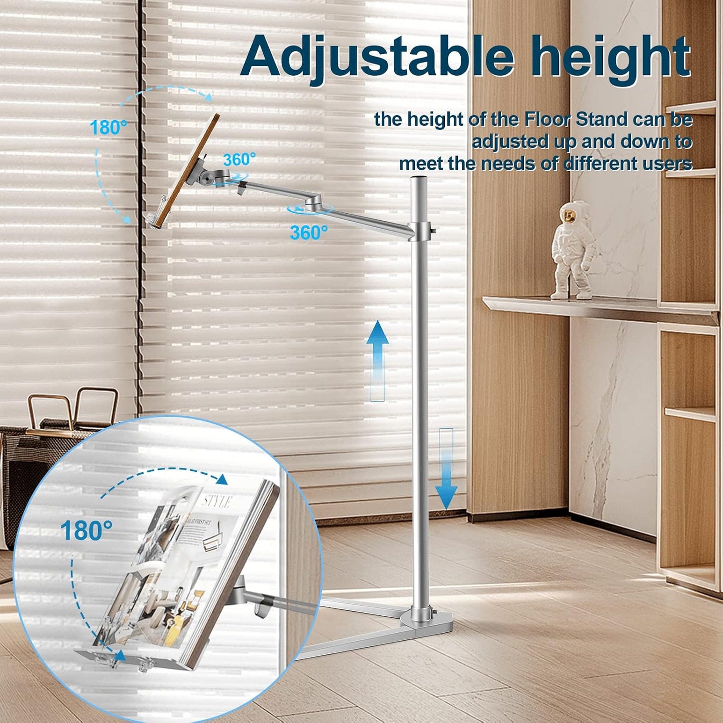 Bookstand, WoodPad, Rotating Holder for Laptop/Tablet/Phone, 2 Spring Clips