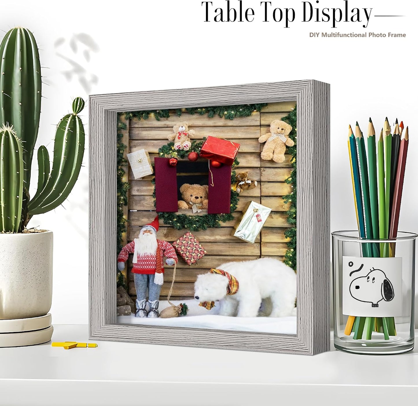 12x12 Gray Wooden Shadow Box Frame, 1.2" Deep, Tempered Glass | Black Backboard, Tabletop & Vertical/Horizontal Wall