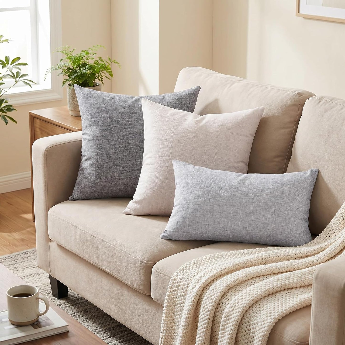 Faux Linen Pillow Covers / 18 x 18 / Dark Gray / Set of 2