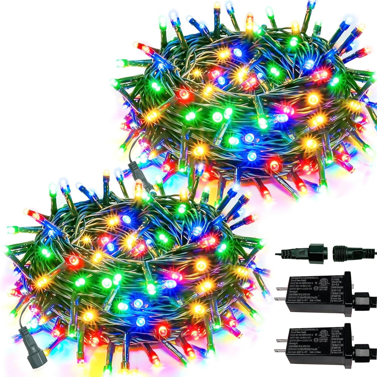 2 Pack Extendable Christmas String Lights Indoor Outdoor 200 LED Multicolor