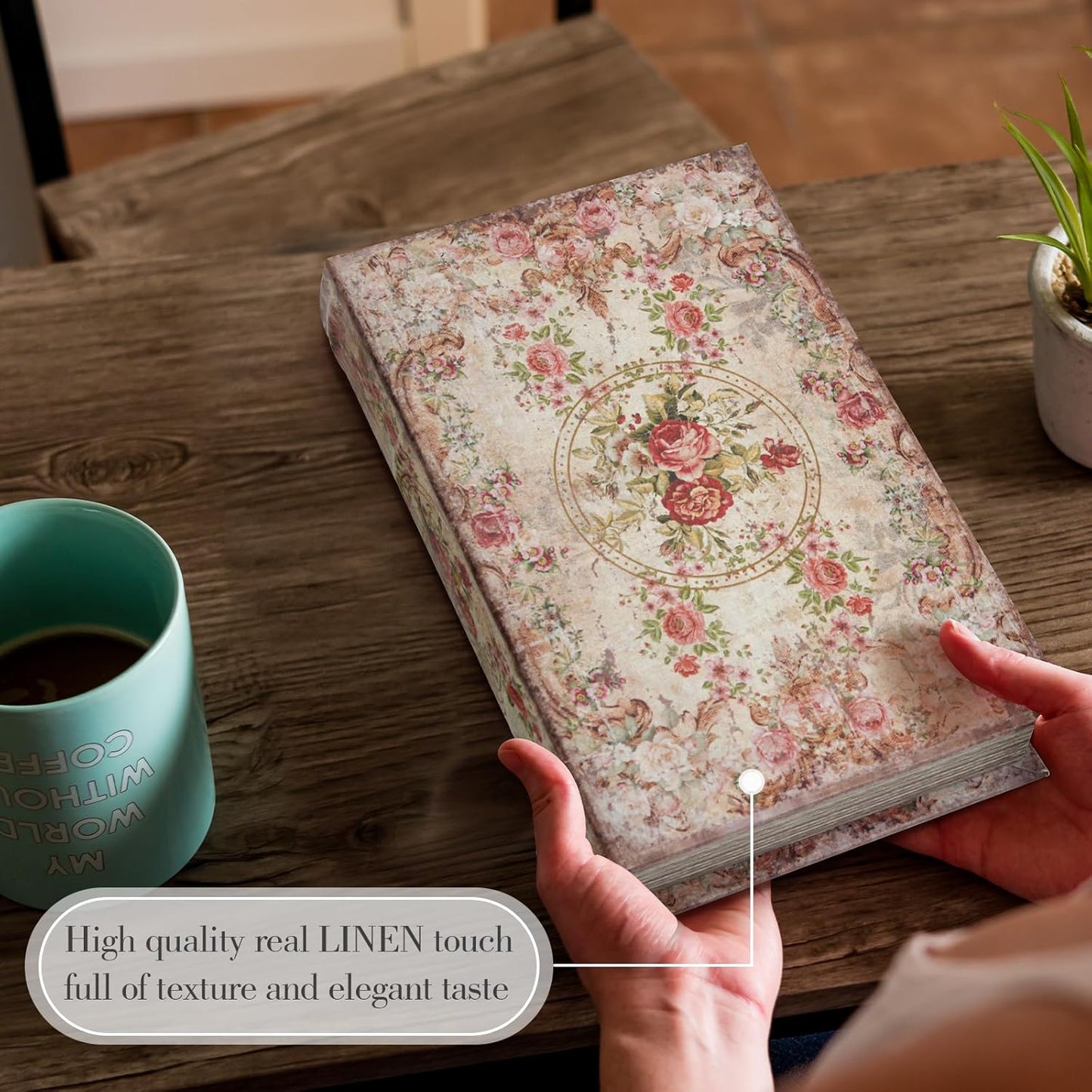Book Box Decorative Storage Box Faux Wood / Rose Pattern