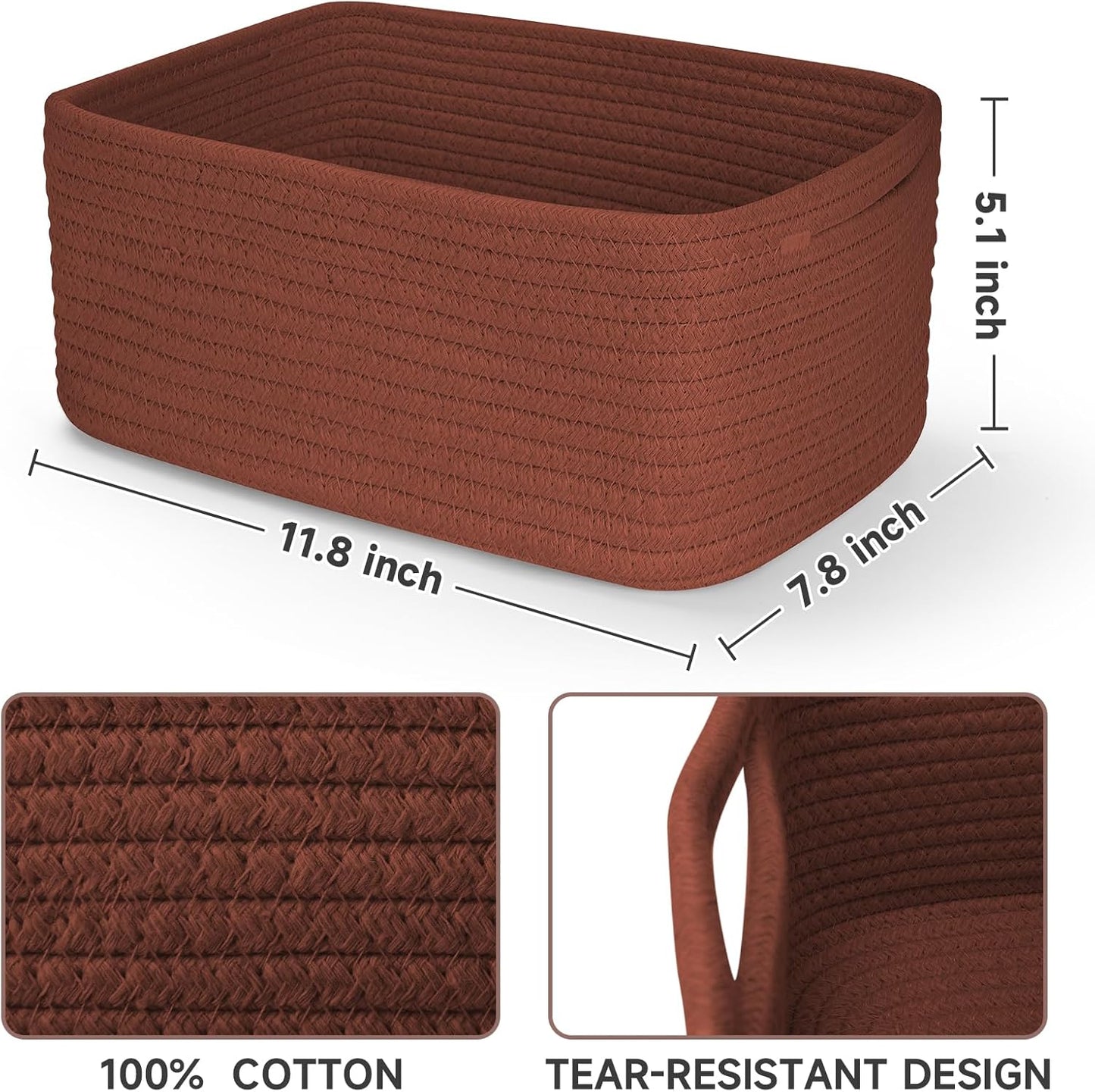 Small Woven Baskets / 11.8"lx7.8"wx5.1"h / Brick Red / Set of 3
