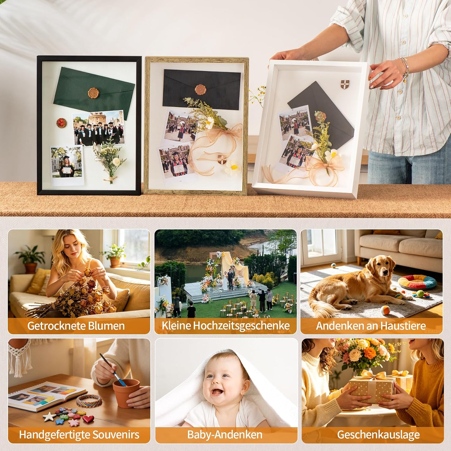 12x16 Large Shadow Box Frame with Thickened Acrylic Panel & Pins | With Push Pins, Deep 1.7" White Shadow Box Display
