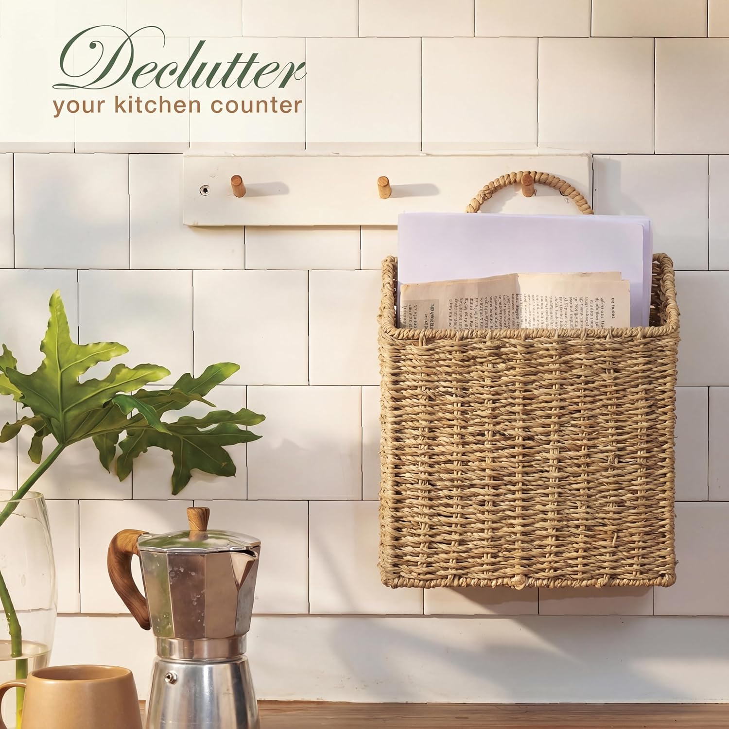 Wicker Hanging Basket for Organizing / Natural Seagrass / Set of 2
