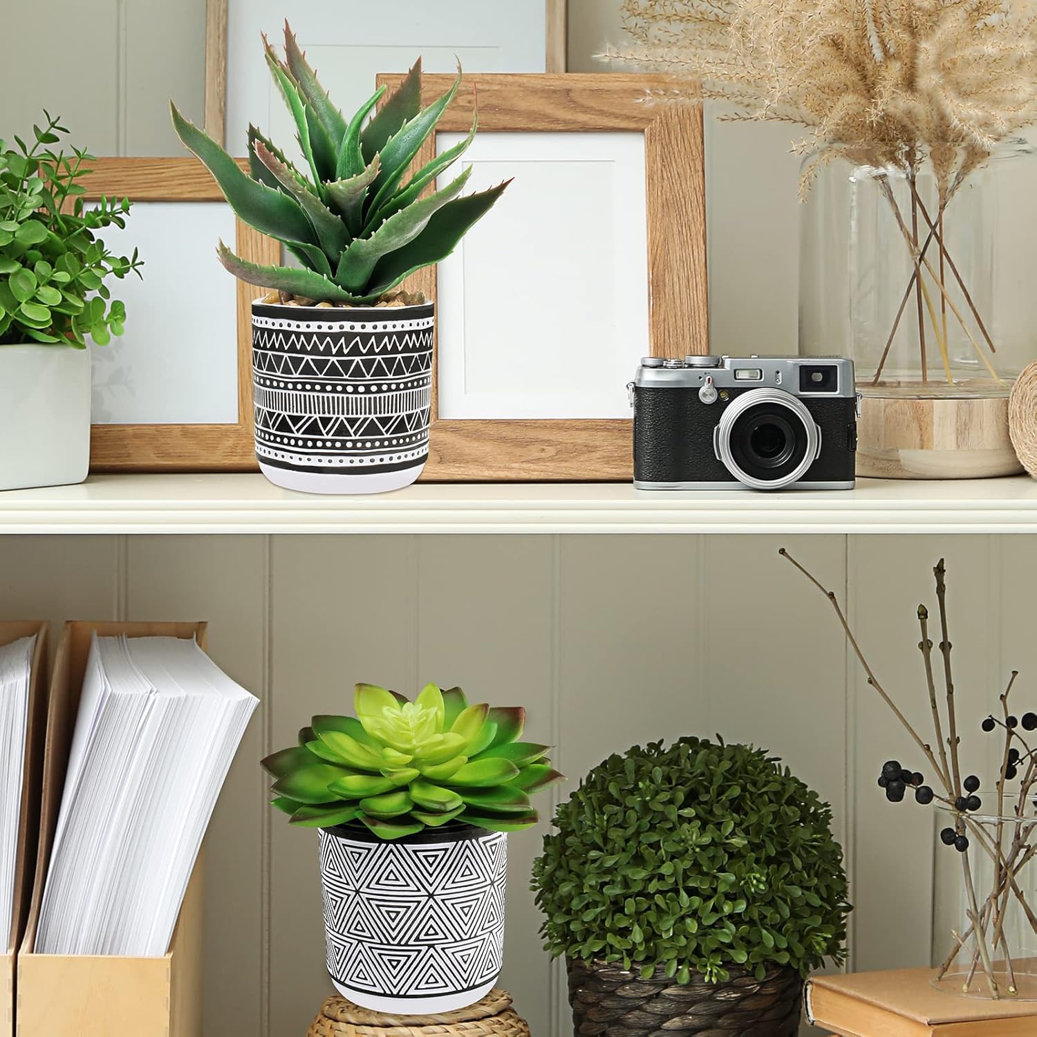 Assorted Small Potted Succulents Arrangement Artificial Succulent Plants / Black / Set of 3